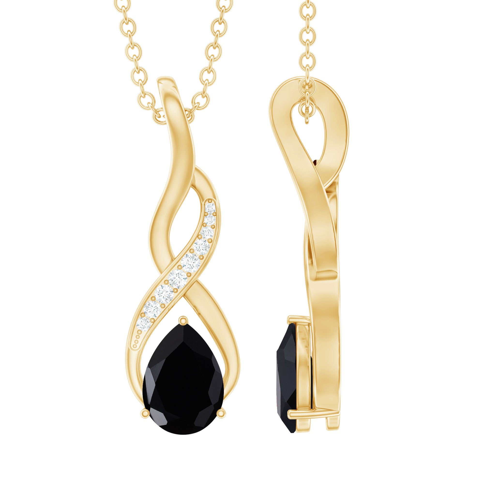 1 Carat Pear Shape Black Onyx Infinity Necklace with Diamonds AAA - Rosec Jewels