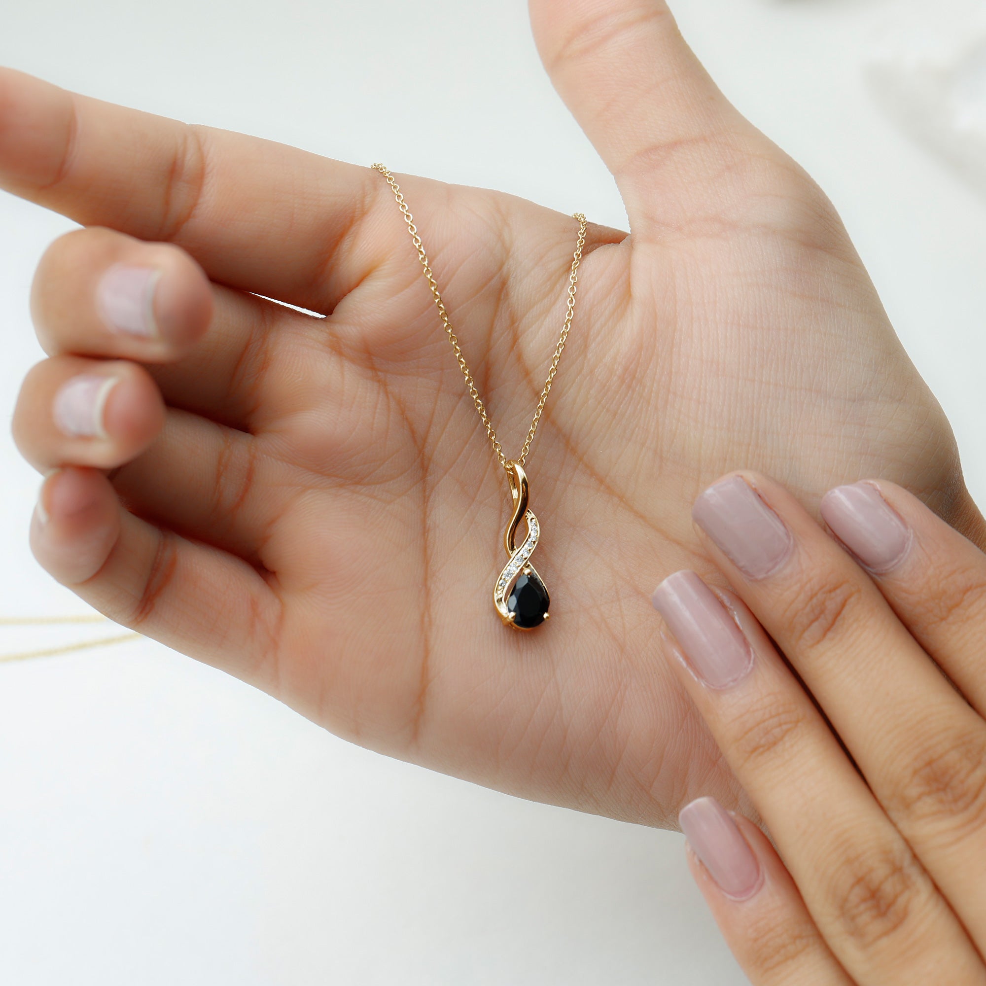 1 Carat Pear Shape Black Onyx Infinity Necklace with Diamonds AAA - Rosec Jewels