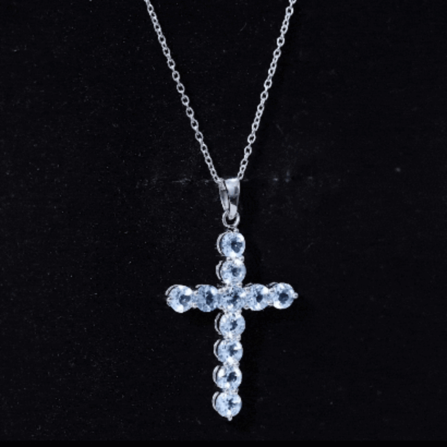 Womens Cross Necklace with Sky Blue Topaz AAA 92.5 Sterling Silver - Rosec Jewels
