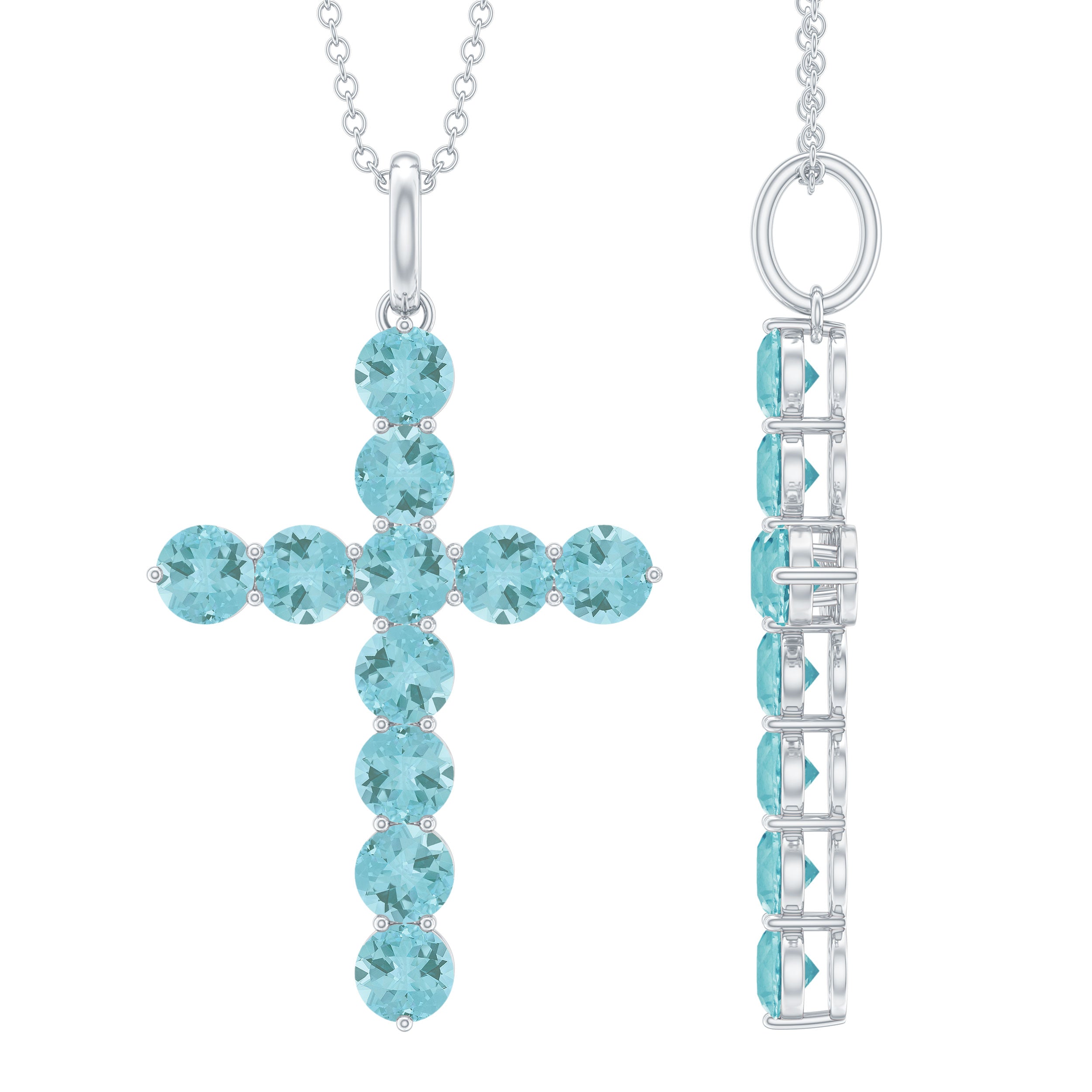 Womens Cross Necklace with Sky Blue Topaz AAA 92.5 Sterling Silver - Rosec Jewels
