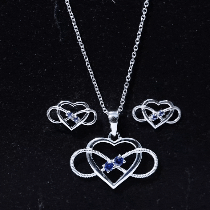 Lab Grown Blue Sapphire Infinity Heart Jewelry Set AAAA - Rosec Jewels