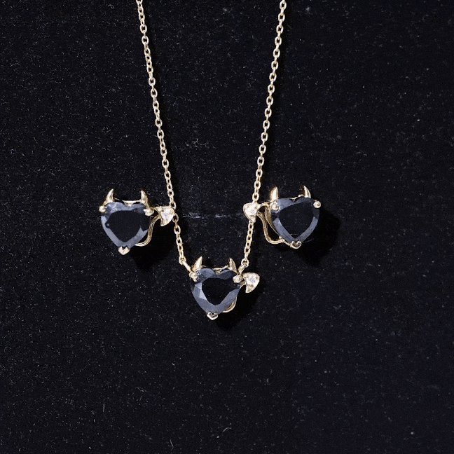 Heart Shape Lab Grown Black and White Diamond Devil Jewelry Set AAAA ( Synthetic ) - Rosec Jewels