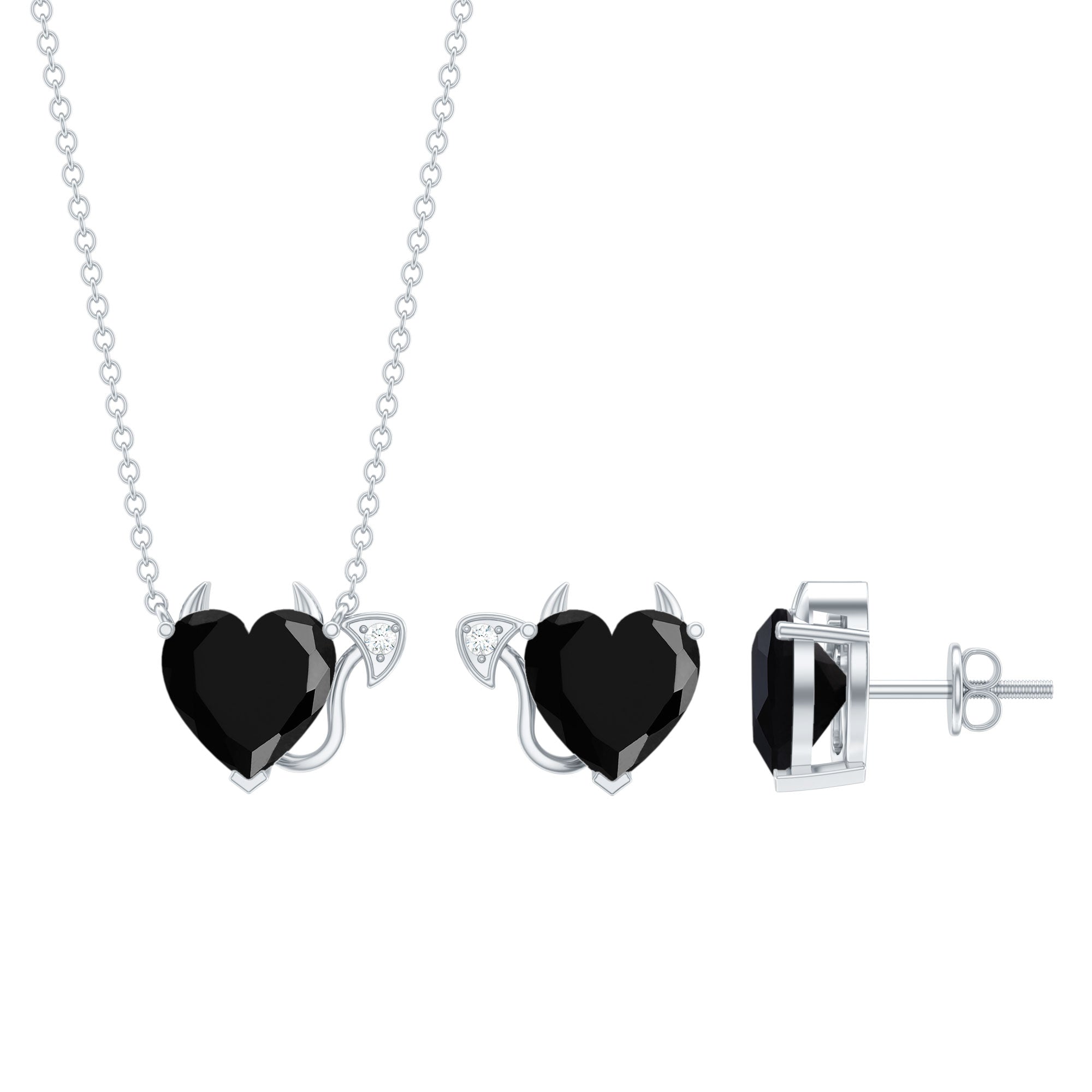 Heart Shape Lab Grown Black and White Diamond Devil Jewelry Set AAAA ( Synthetic ) - Rosec Jewels