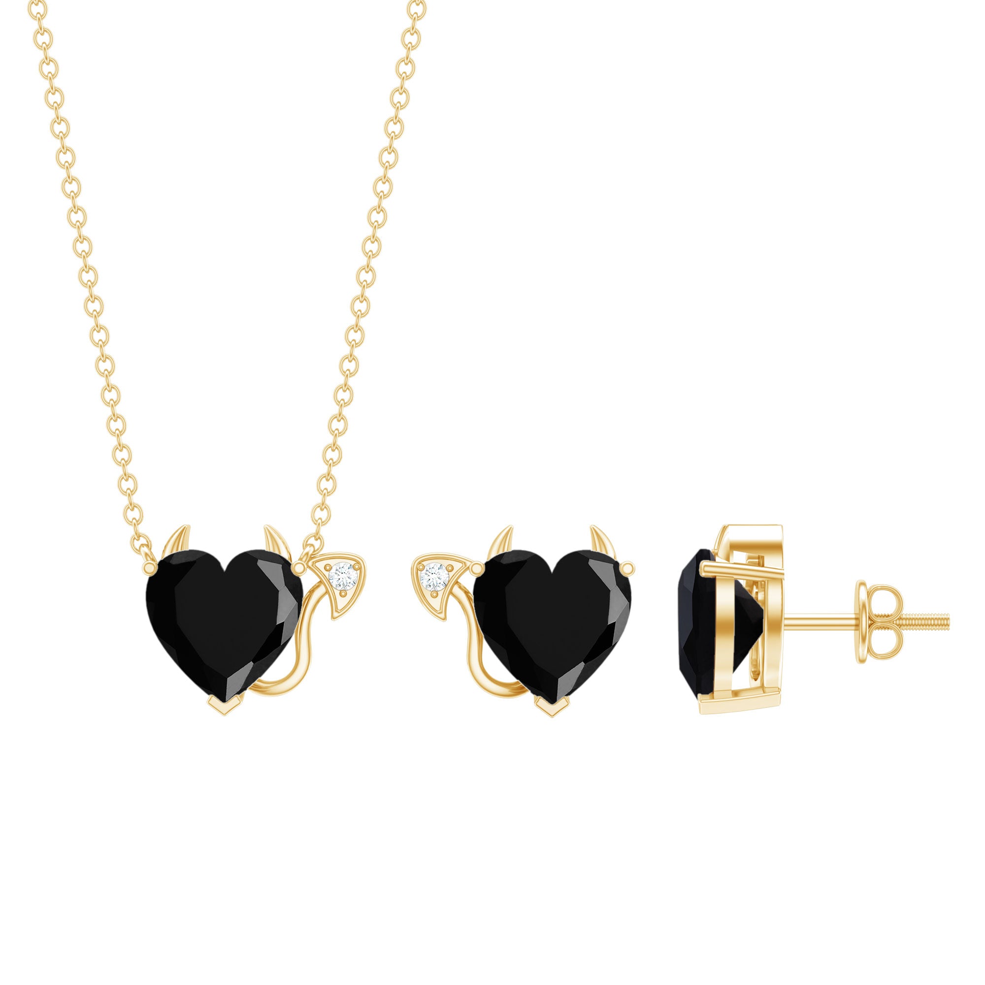 Heart Shape Lab Grown Black and White Diamond Devil Jewelry Set AAAA ( Synthetic ) - Rosec Jewels