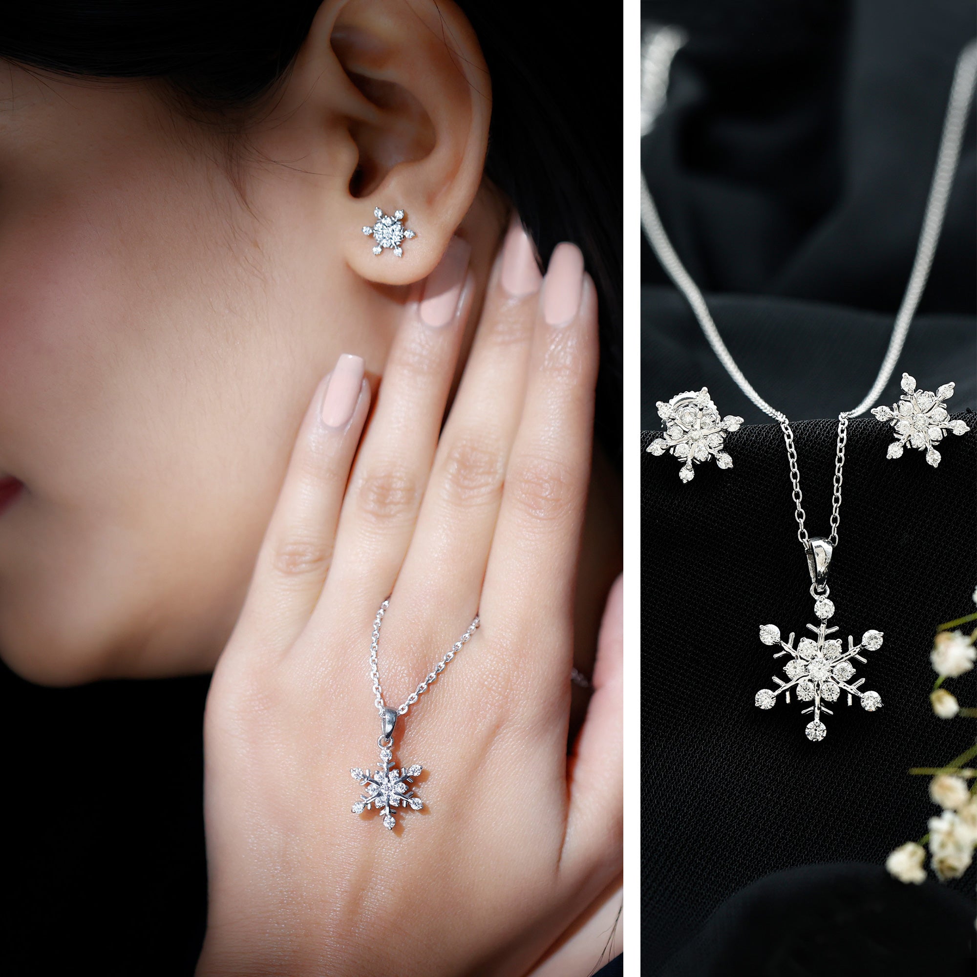 Certified Moissanite Snowflake Jewelry Set For Christmas D-VS1 - Rosec Jewels