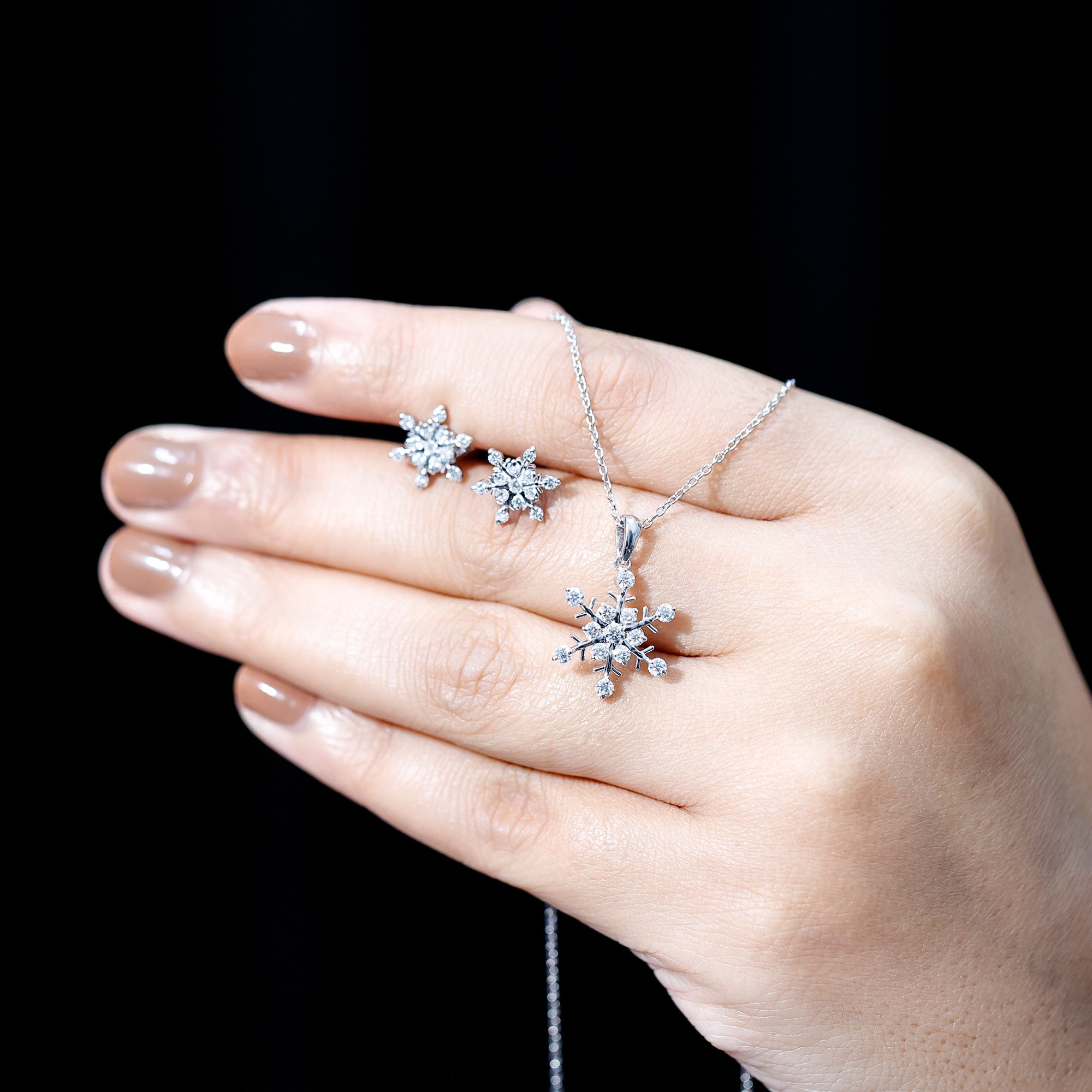 Certified Moissanite Snowflake Jewelry Set For Christmas D-VS1 - Rosec Jewels