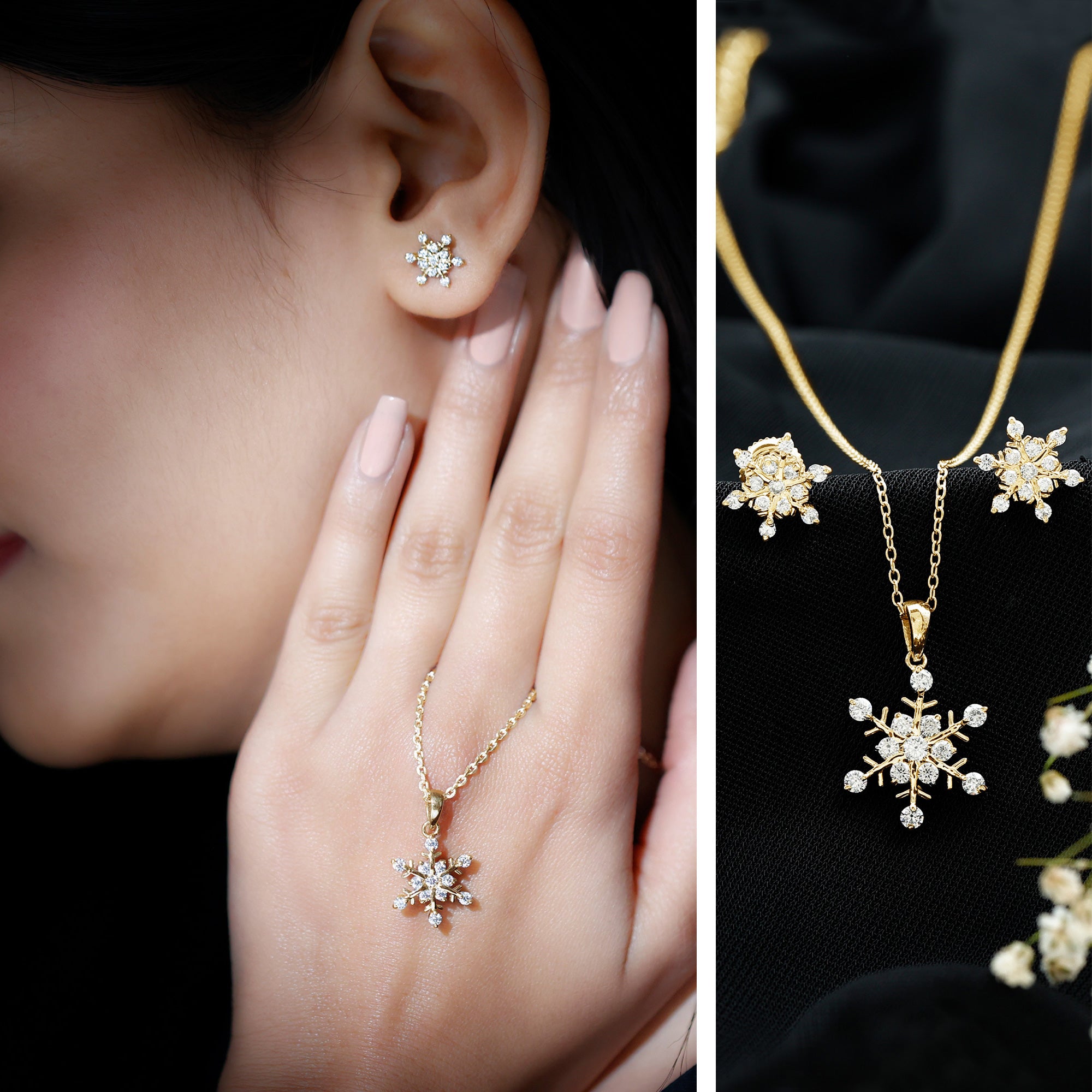 Certified Moissanite Snowflake Jewelry Set For Christmas D-VS1 - Rosec Jewels
