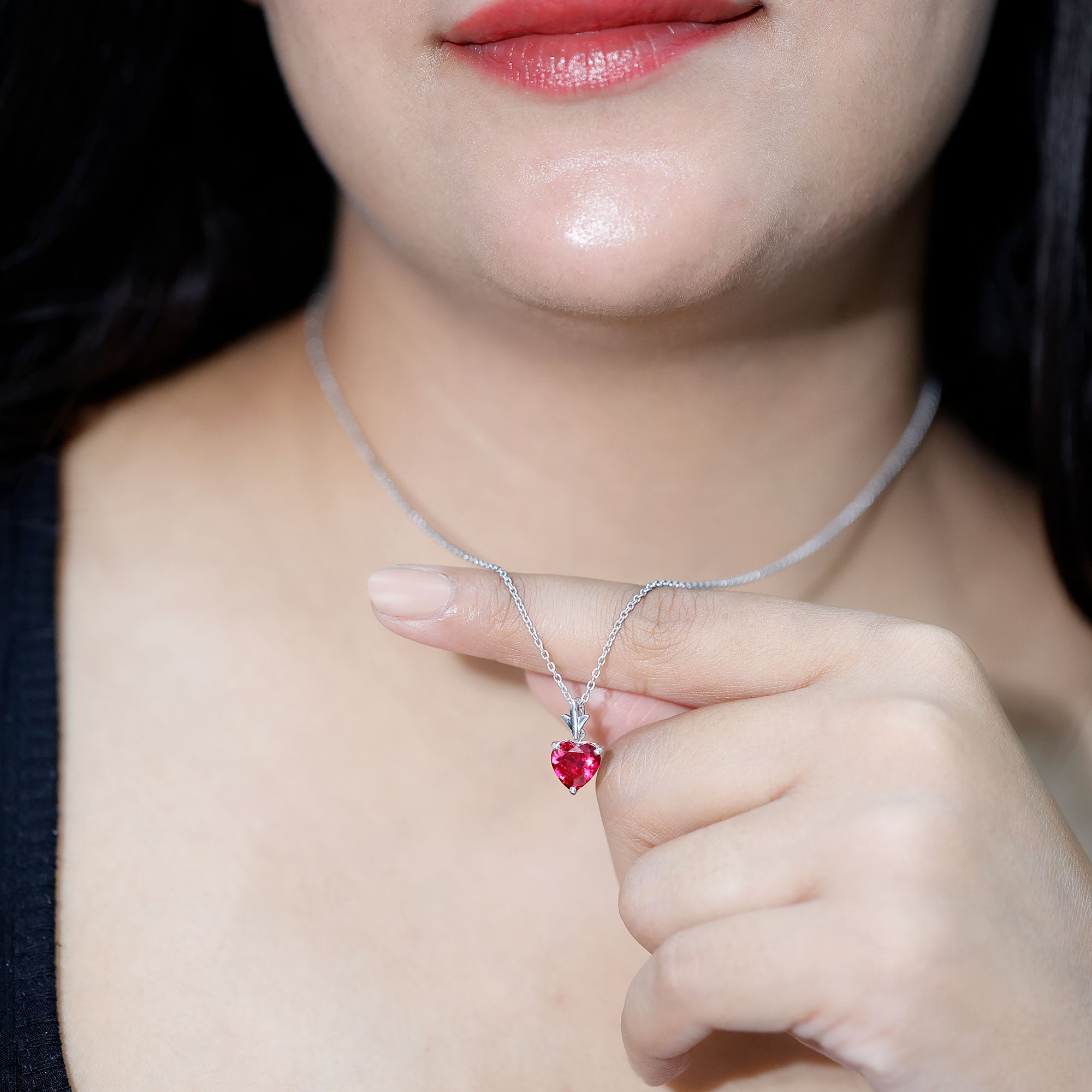 2 CT Heart Shape Lab Created Ruby Solitaire Necklace AAAA - Rosec Jewels