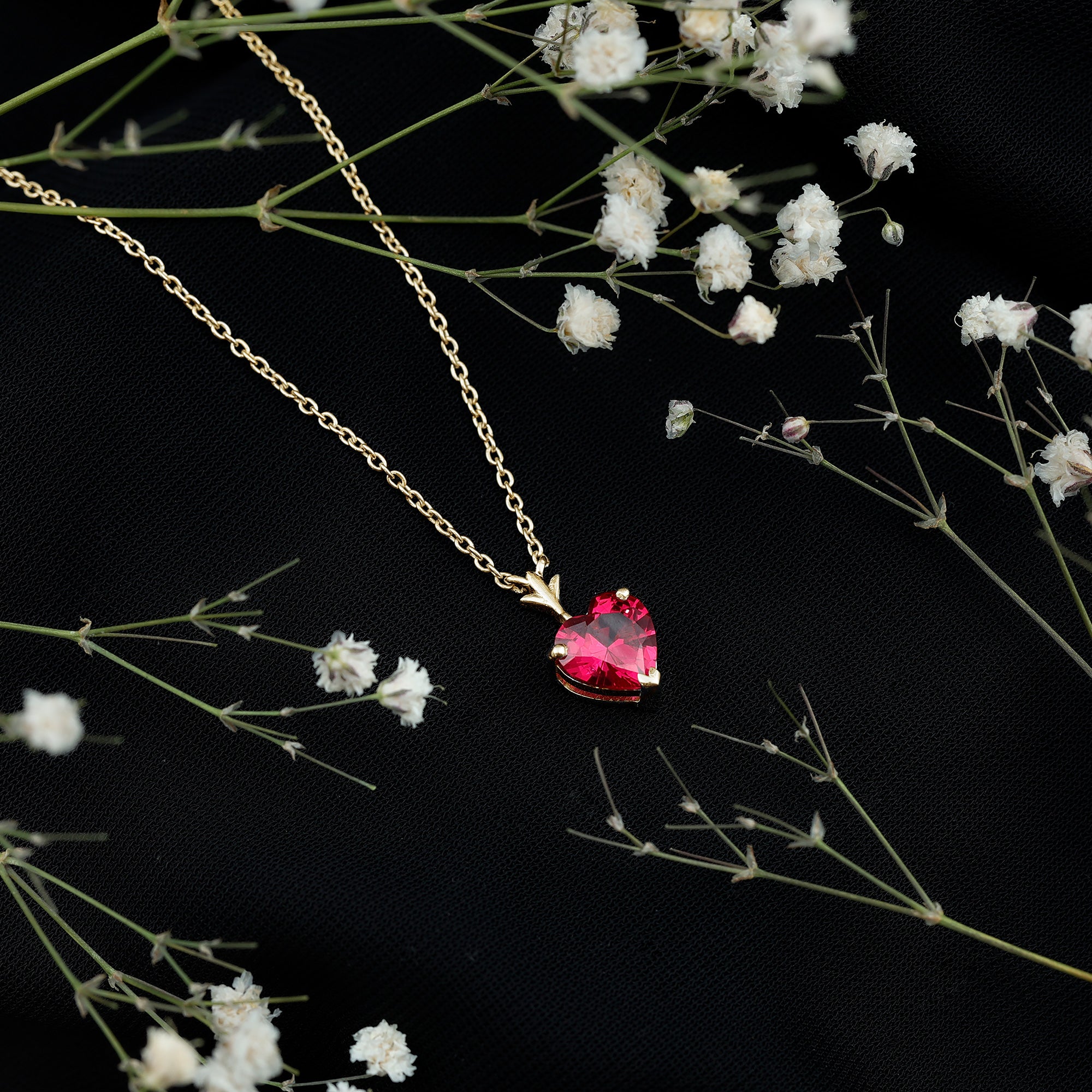 2 CT Heart Shape Lab Created Ruby Solitaire Necklace AAAA - Rosec Jewels