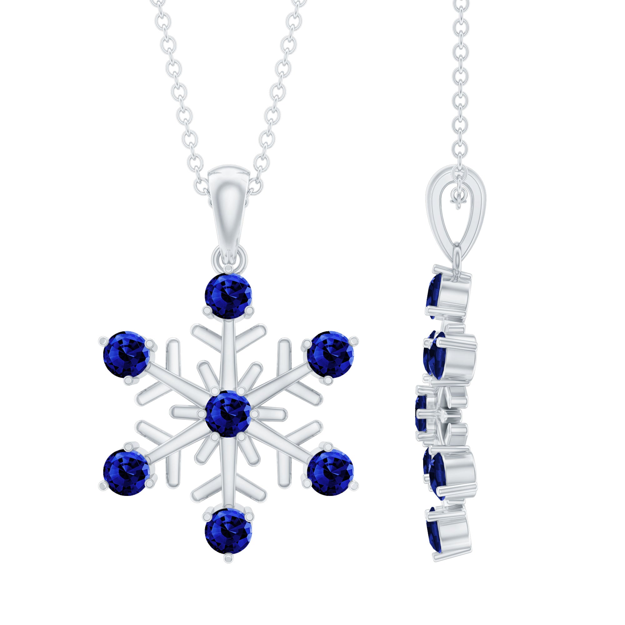 Created Blue Sapphire Simple Snowflake Pendant