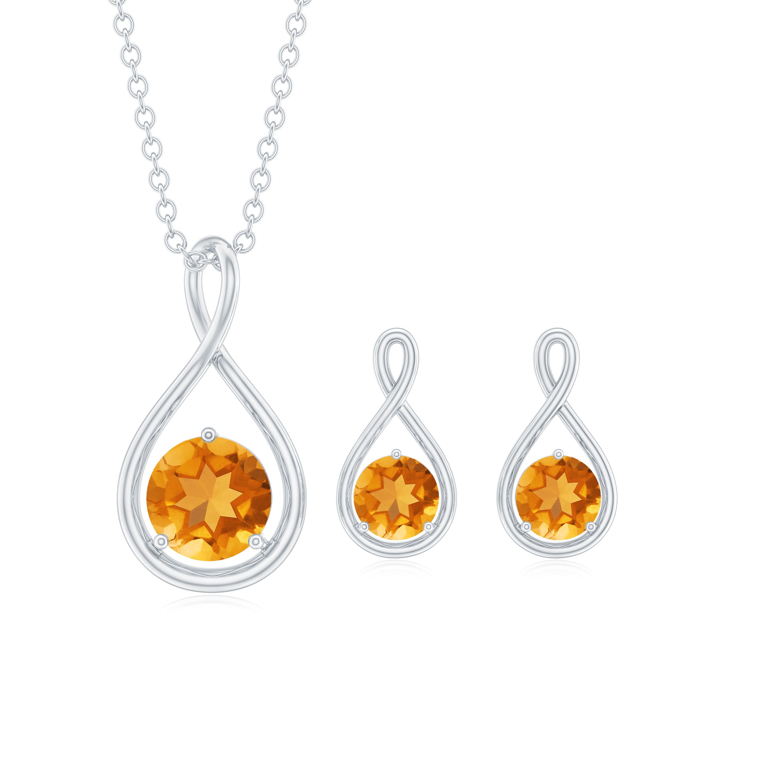 Citrine Solitaire Pendant and Earring Set with Infinity Design Citrine - ( AAA ) - Quality - Rosec Jewels
