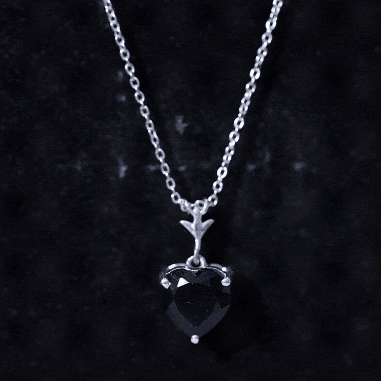 Lab Created Black Diamond Heart Shape Necklace With Chain AAAA ( Synthetic ) - Rosec Jewels