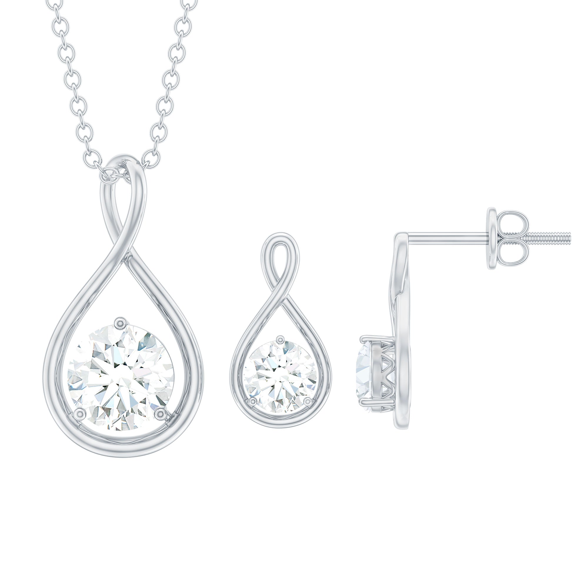 Moissanite Solitaire and Gold Infinity Jewelry Set