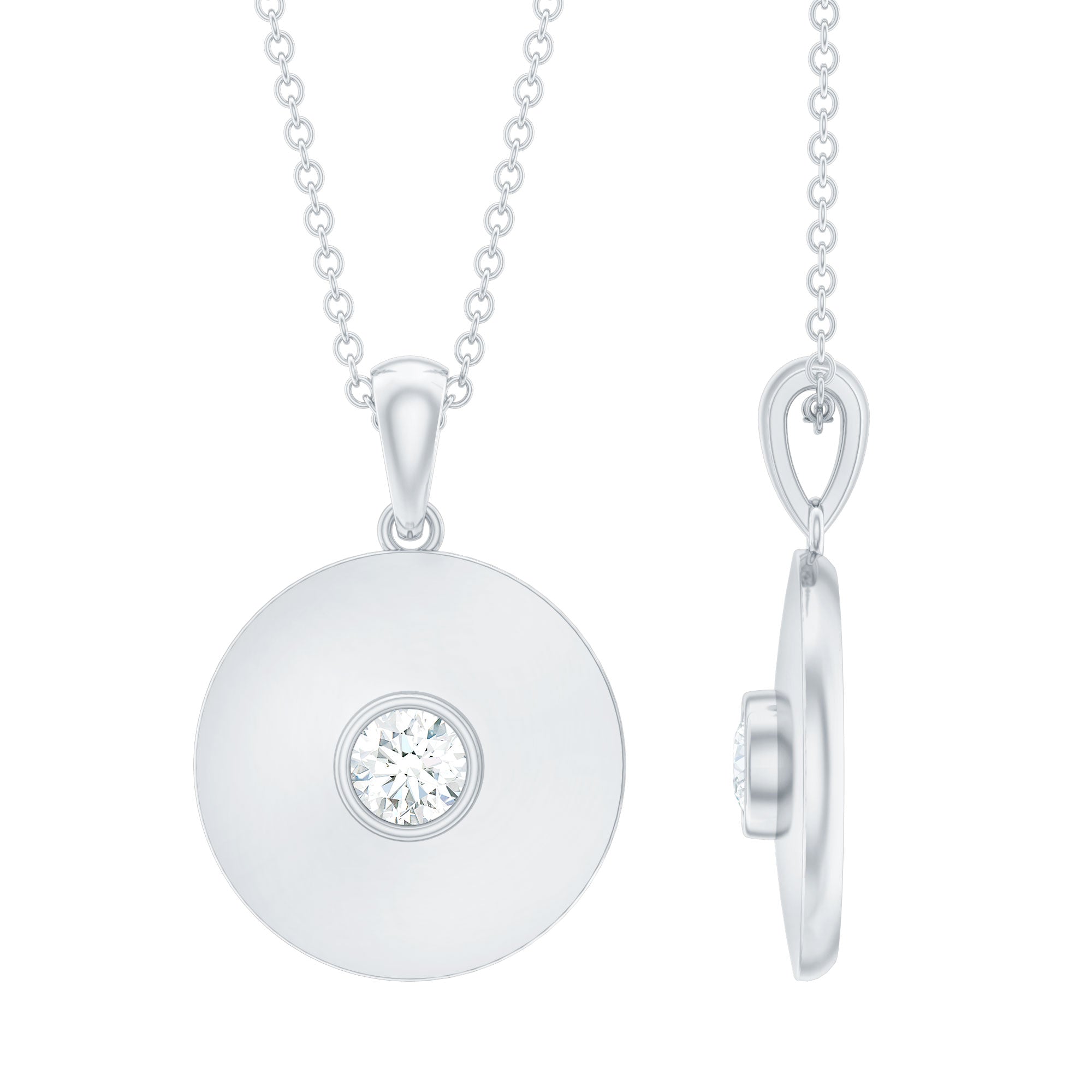 4 MM Round Moissanite Solitaire Disc pendant in Bezel Setting