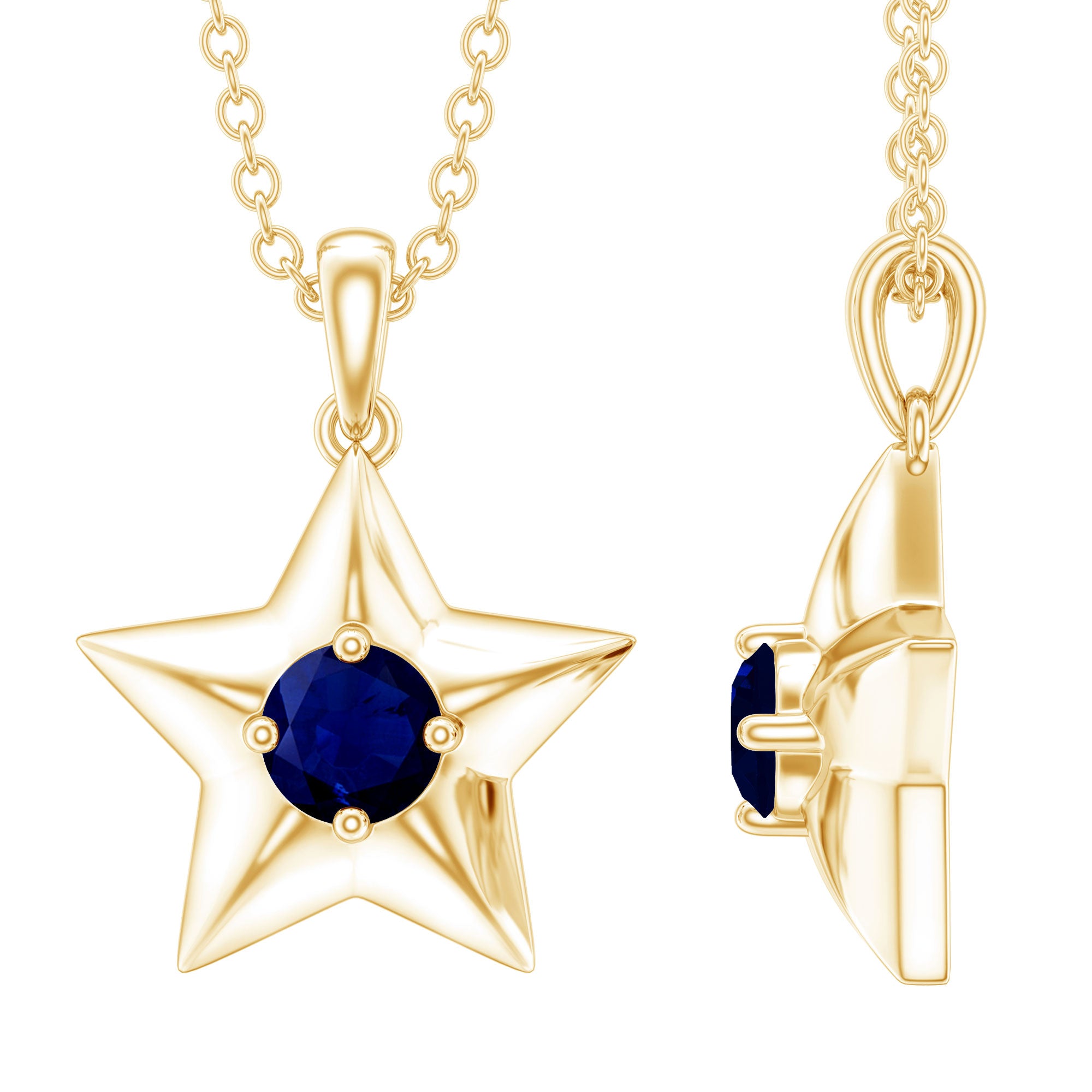 Natural Blue Sapphire Star Pendant Necklace for Women AAA - Rosec Jewels
