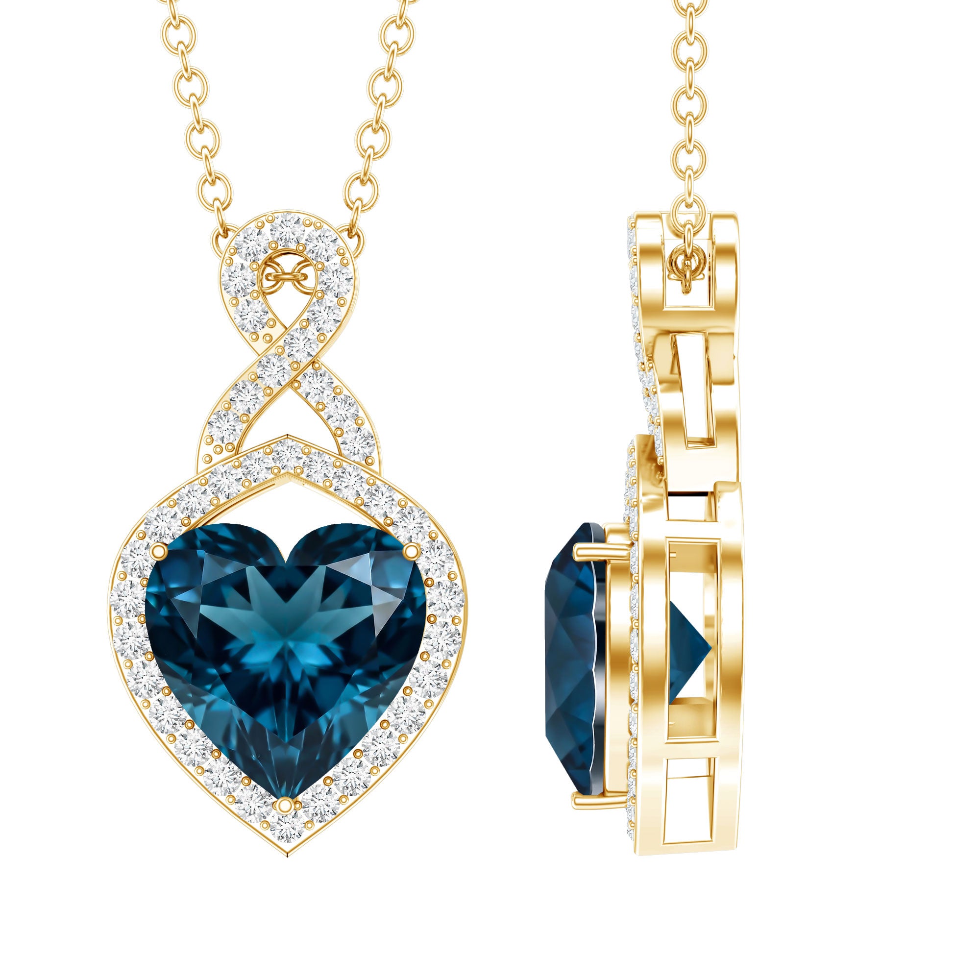 2 Carat Heart Shape London Blue Topaz Infinity Necklace with Diamond AAA - Rosec Jewels