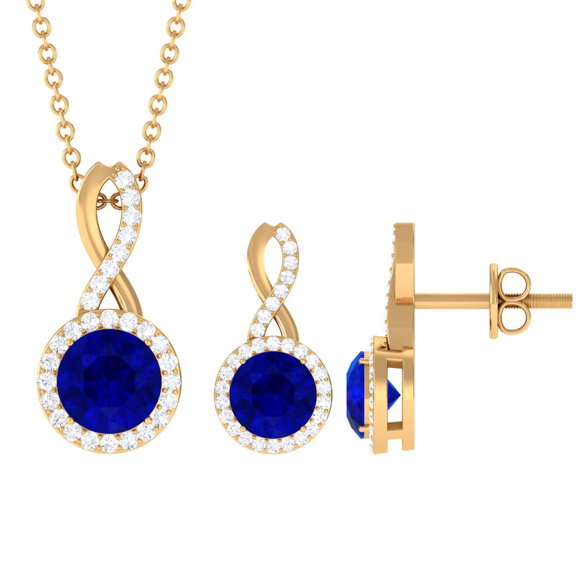 Certified Lab Grown Blue Sapphire Bridal Jewelry Set AAAA - Rosec Jewels