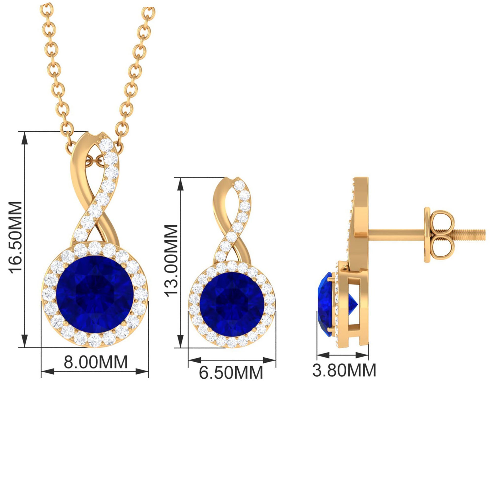 Certified 2.5 Carat Lab Grown Blue Sapphire Bridal Jewelry Set AAAA - Rosec Jewels