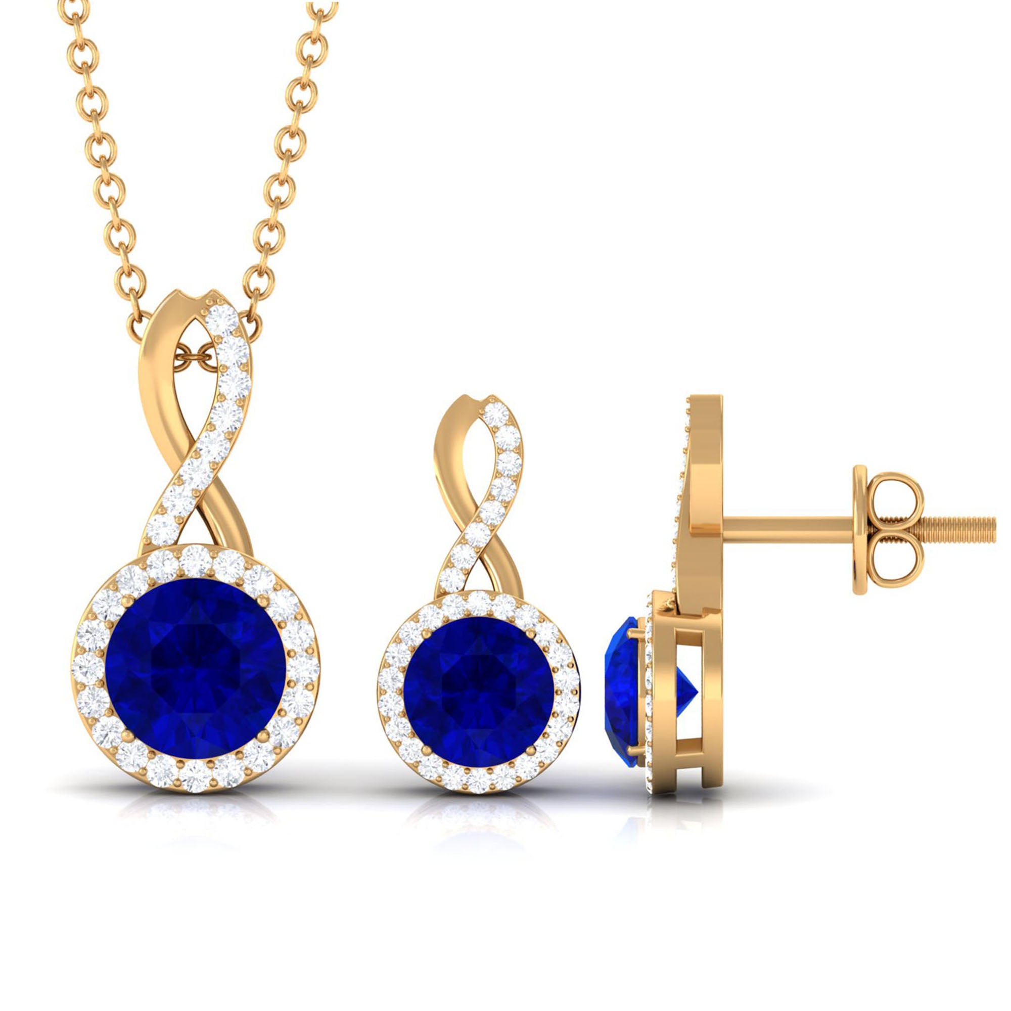 Certified 2.5 Carat Lab Grown Blue Sapphire Bridal Jewelry Set AAAA - Rosec Jewels