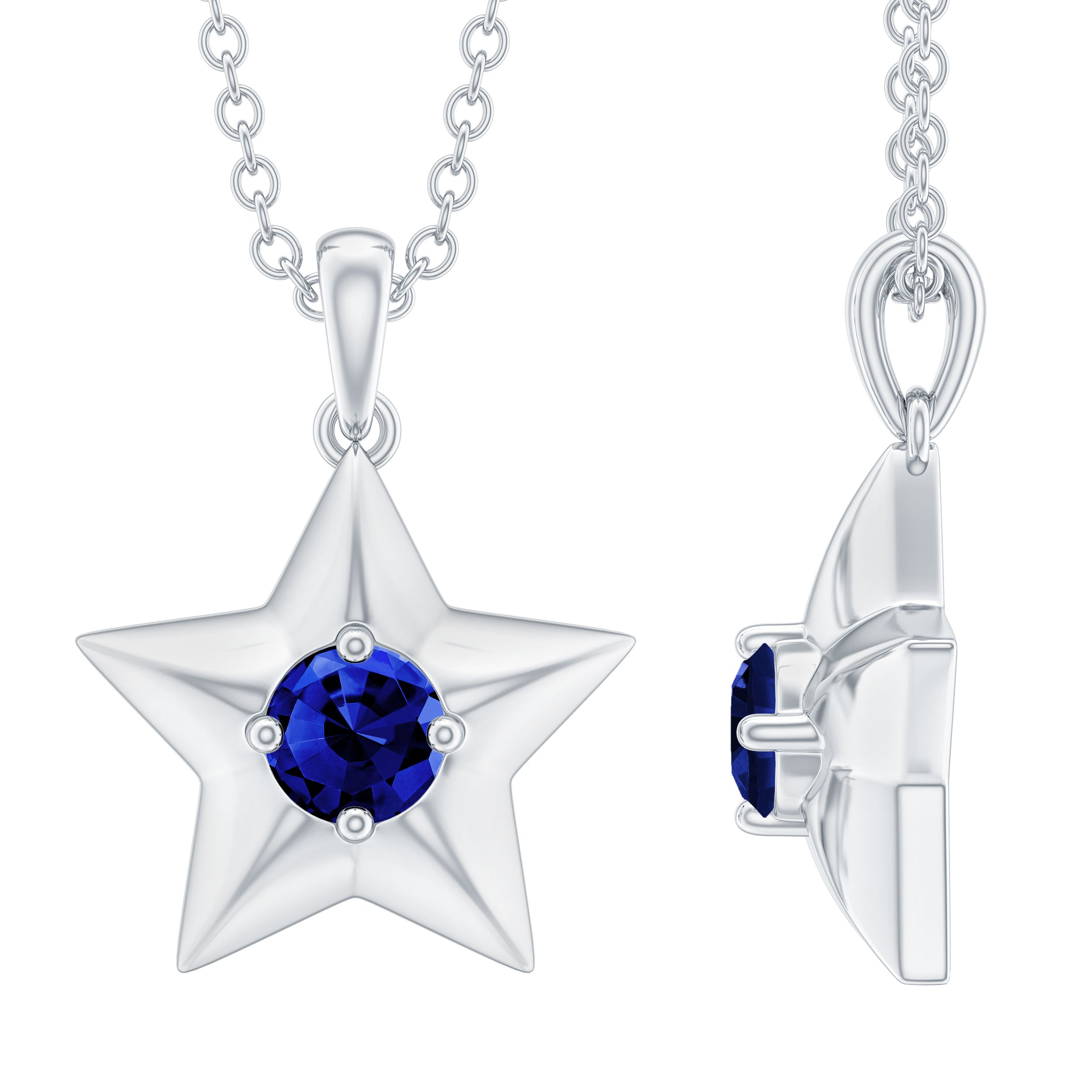 Lab Created Blue Sapphire Star Of David Necklace AAAA - Rosec Jewels