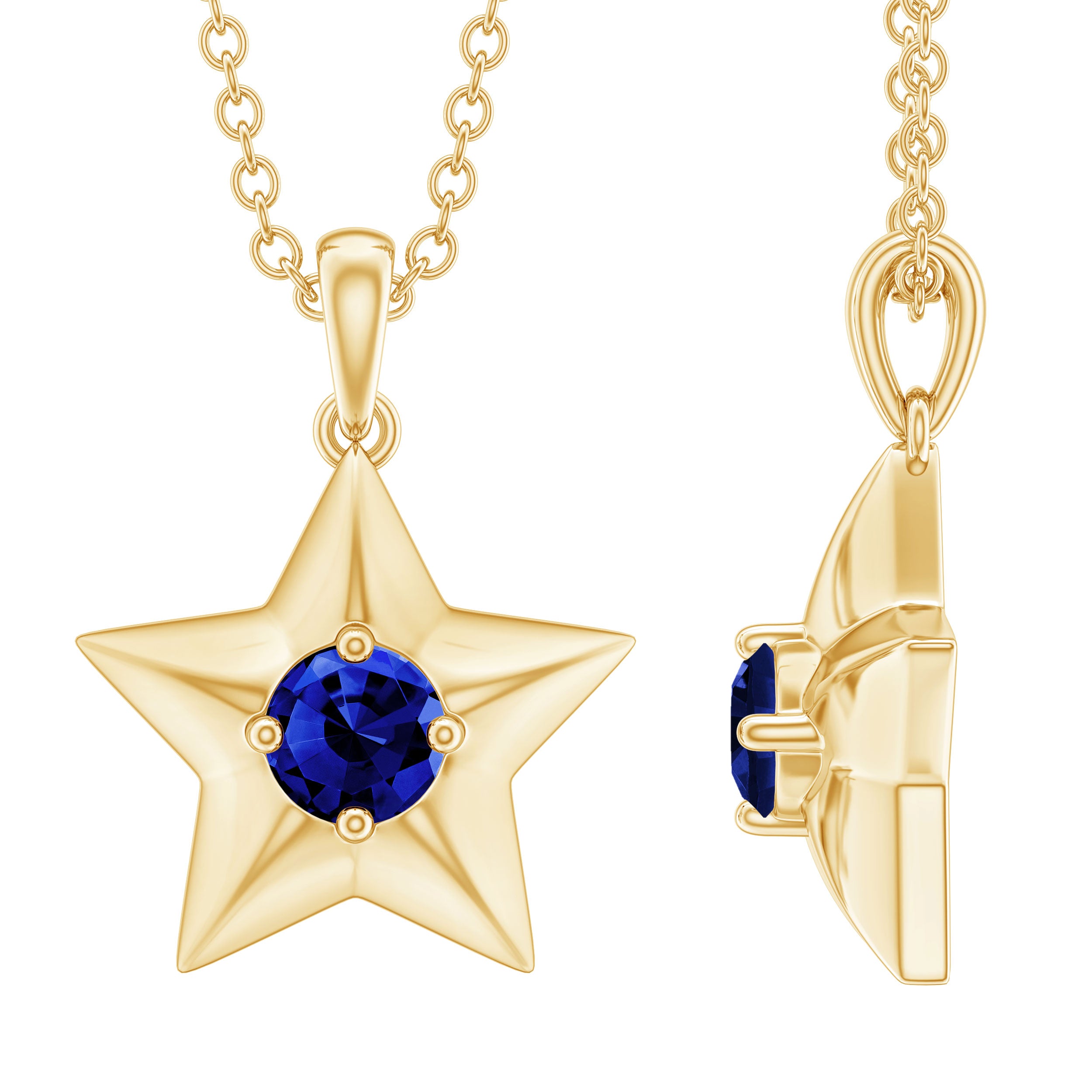 Lab Created Blue Sapphire Star Of David Necklace AAAA - Rosec Jewels