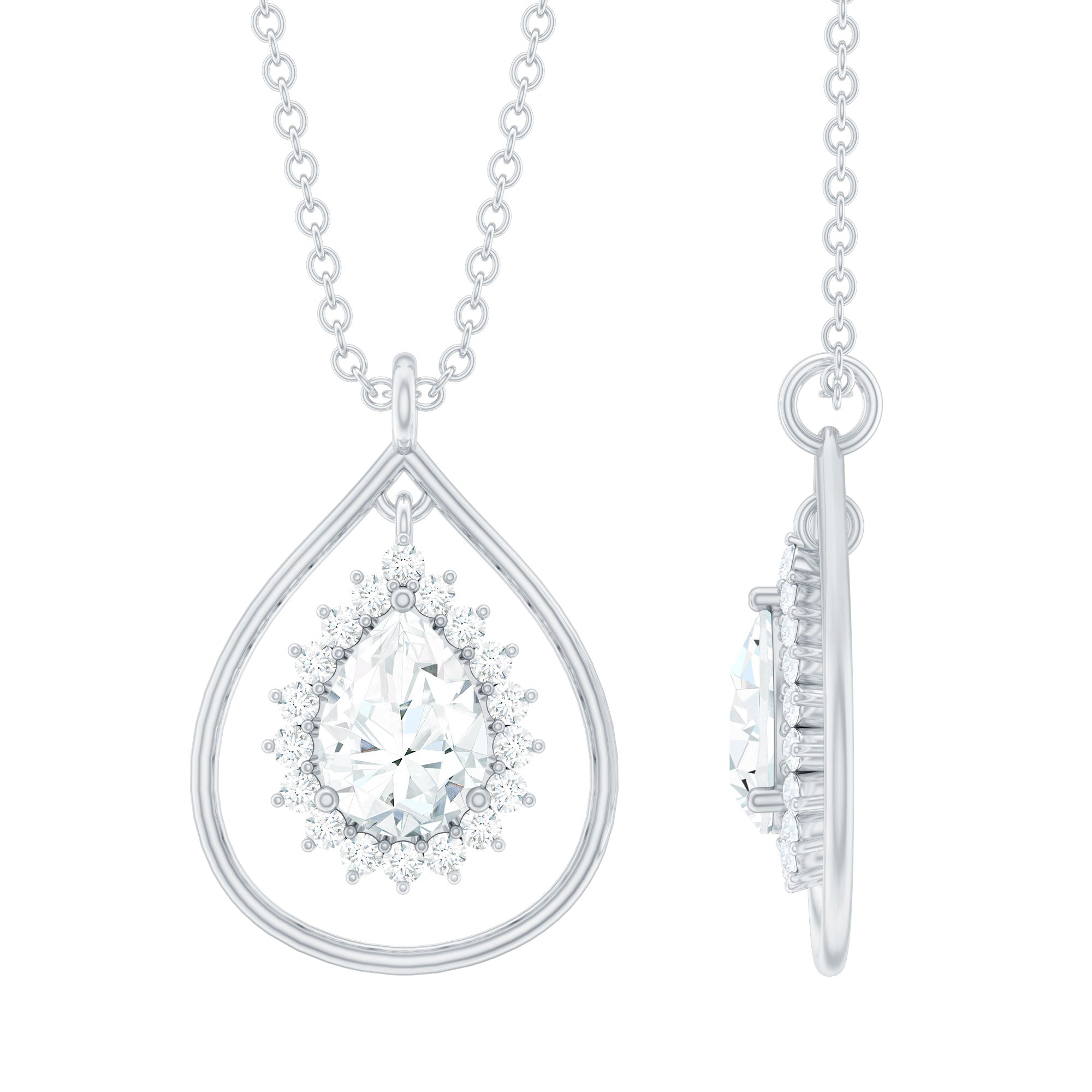 Certified 5X7 MM Moissanite Teardrop Pendant Necklace D-VS1 - Rosec Jewels