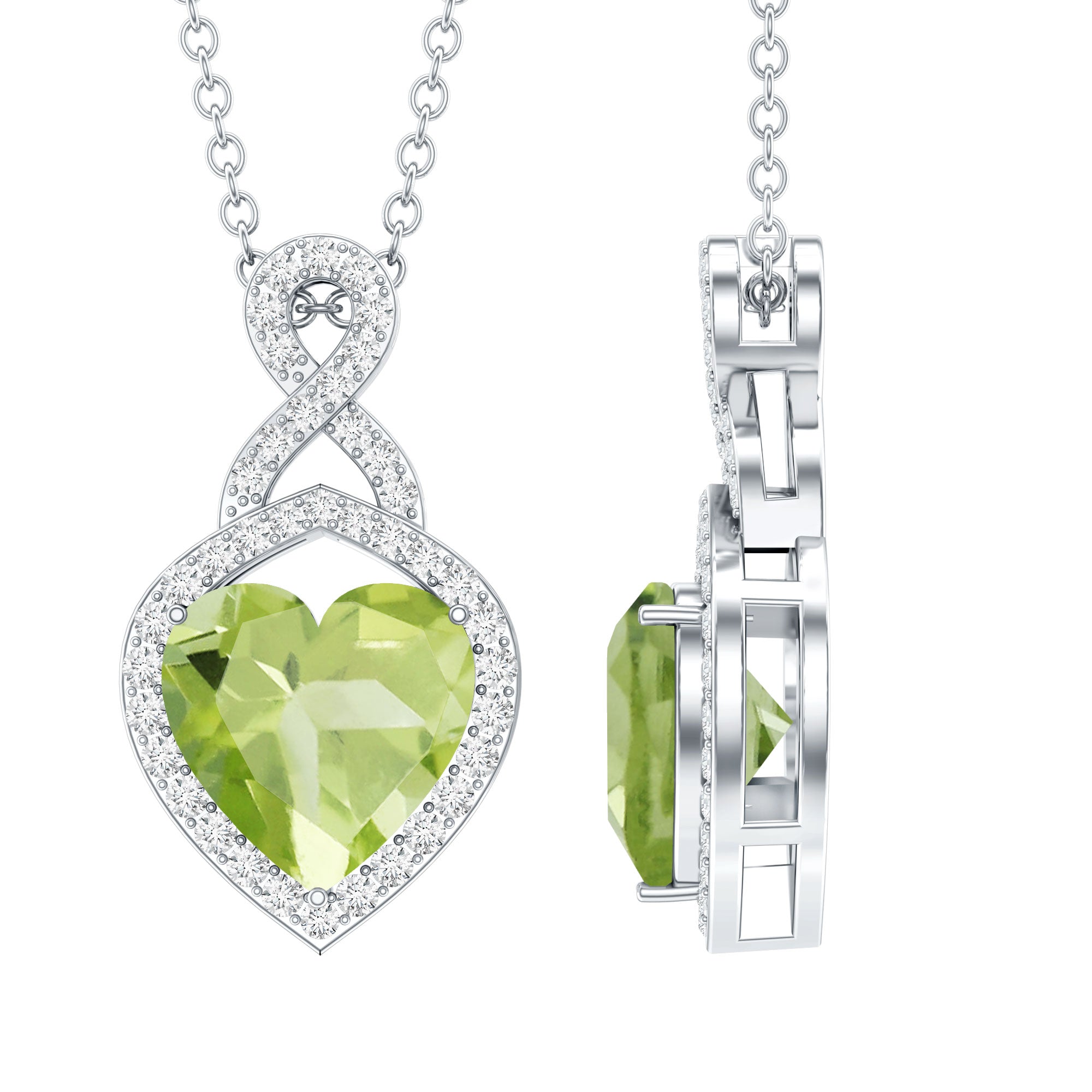 2 Carat Heart Shape Peridot Infinity Pendant with Moissanite AAA - Rosec Jewels