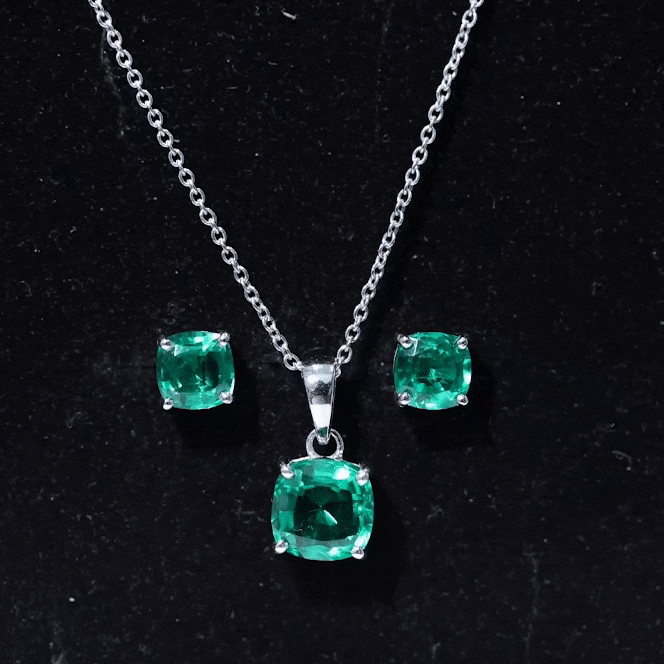 Certified Lab Grown Emerald Solitaire Jewelry Set AAAA - Rosec Jewels