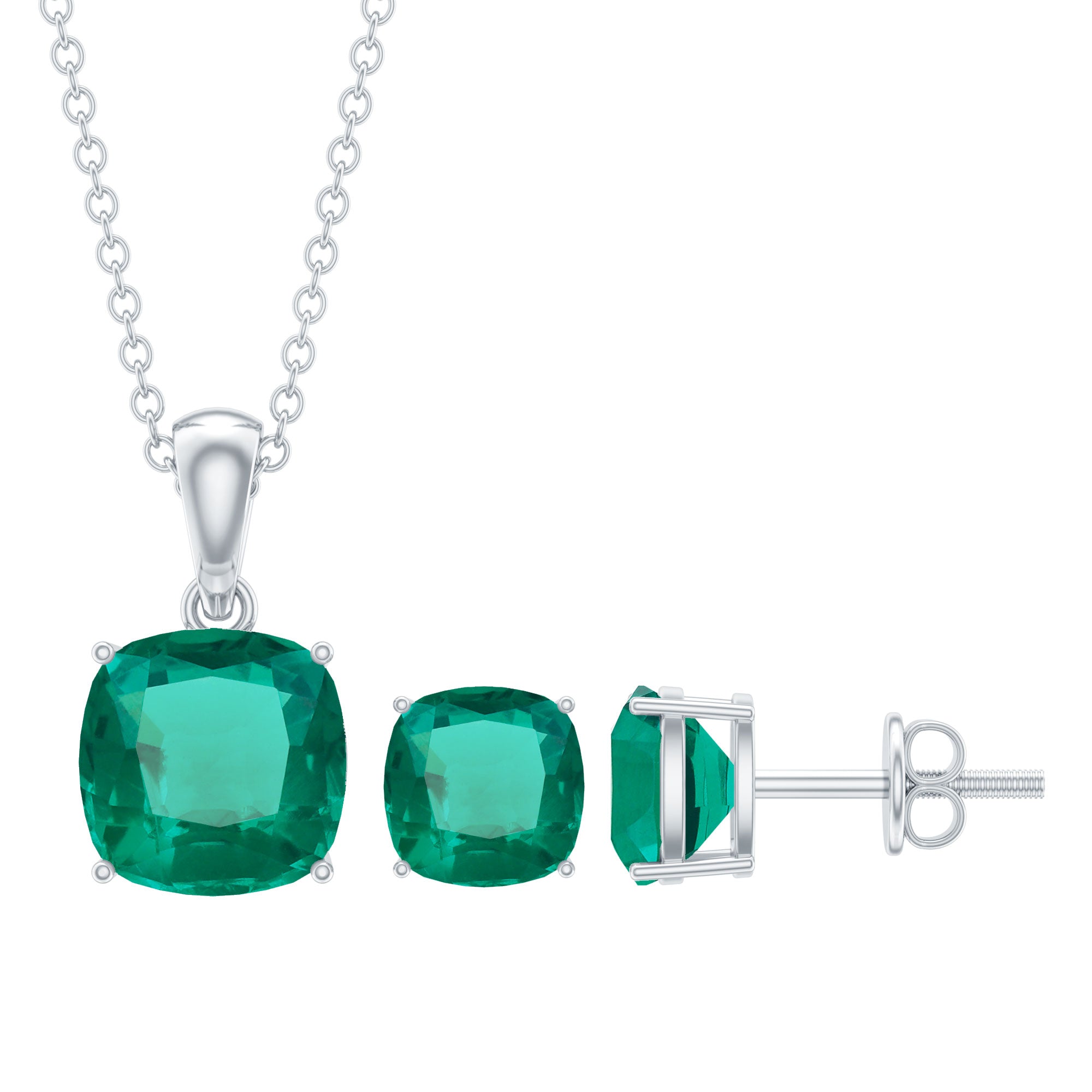Certified Lab Grown Emerald Solitaire Jewelry Set AAAA - Rosec Jewels