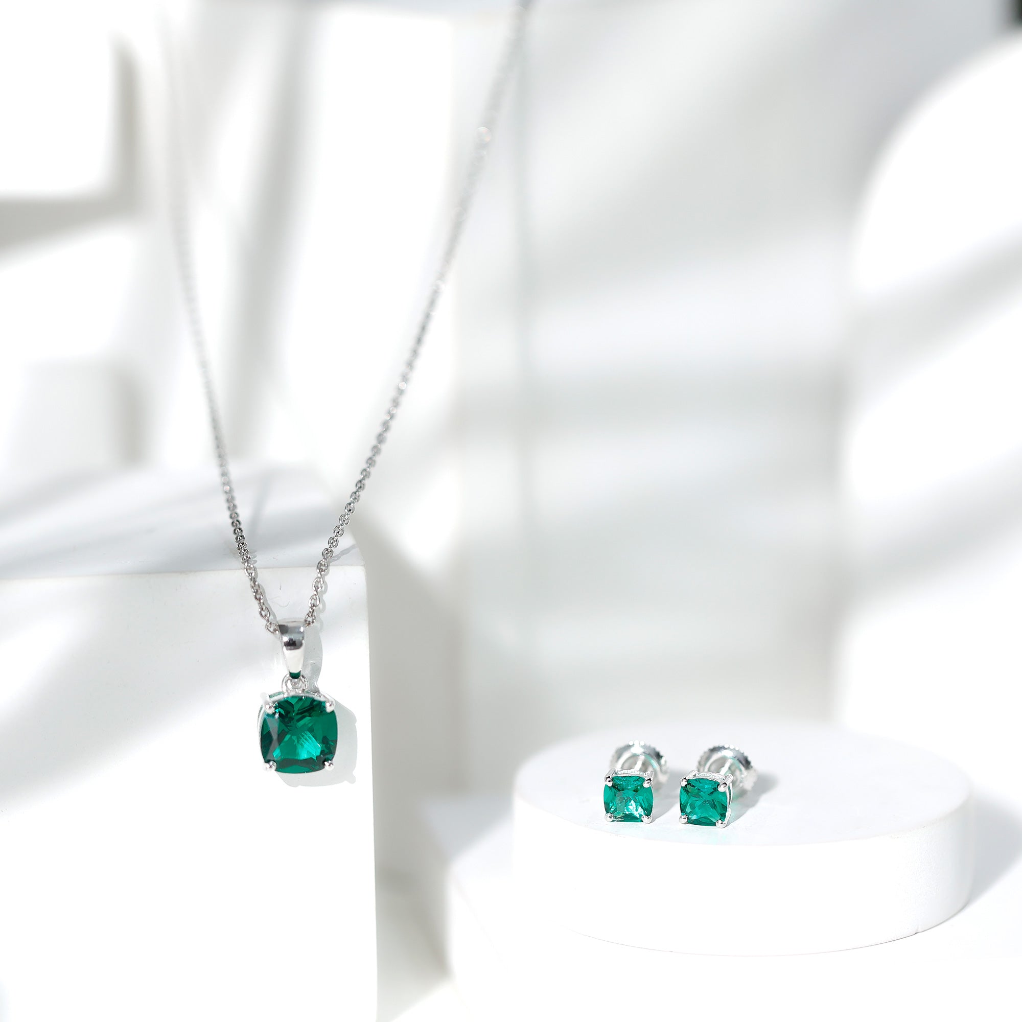Certified Lab Grown Emerald Solitaire Jewelry Set AAAA - Rosec Jewels