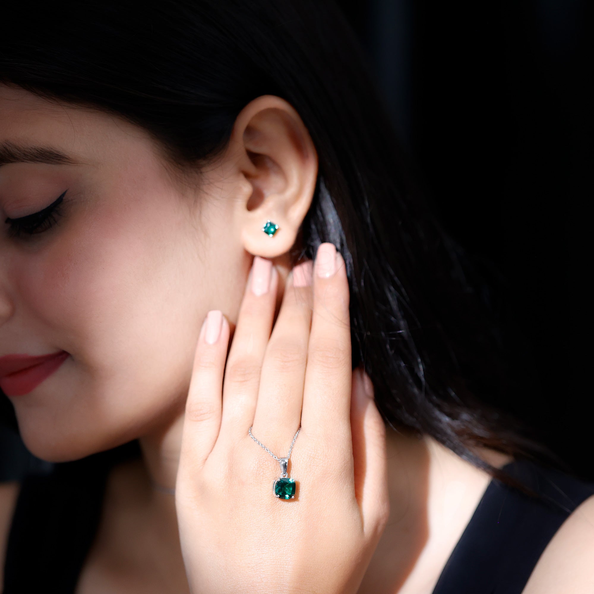 Certified Lab Grown Emerald Solitaire Jewelry Set AAAA - Rosec Jewels