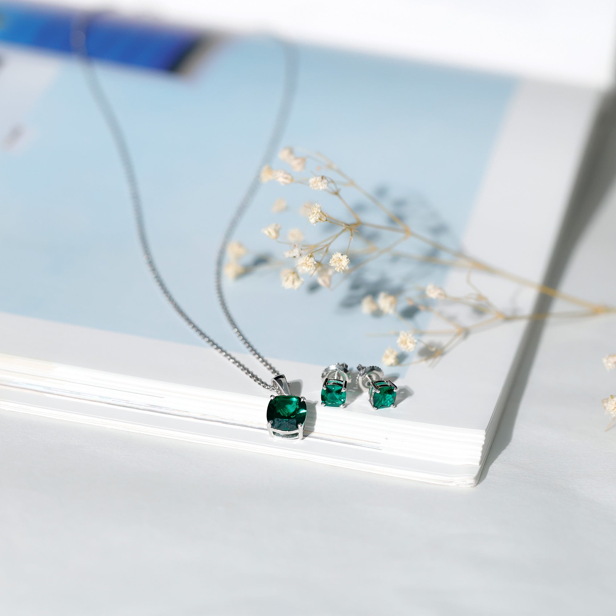 Certified Lab Grown Emerald Solitaire Jewelry Set AAAA - Rosec Jewels