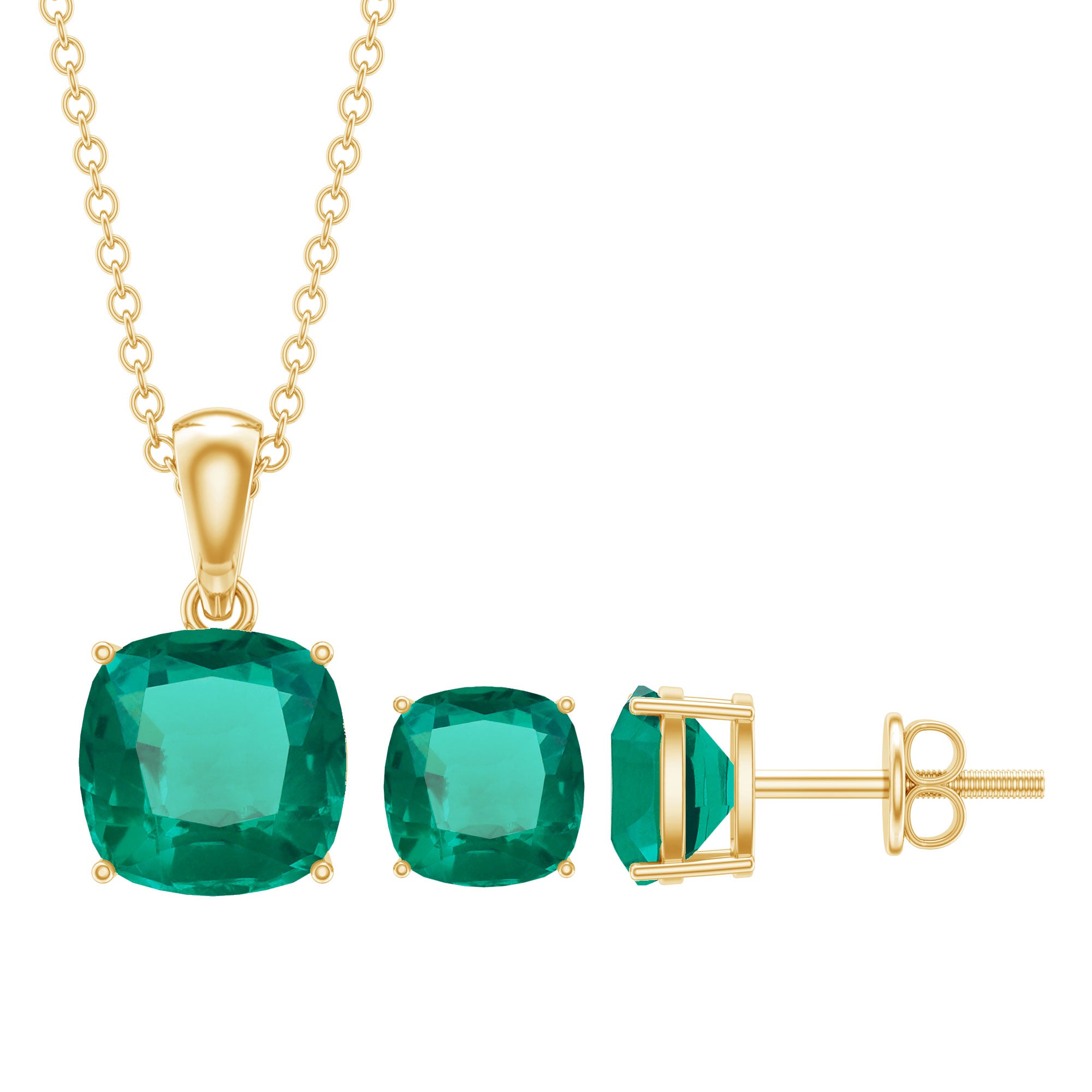 Certified Lab Grown Emerald Solitaire Jewelry Set AAAA - Rosec Jewels