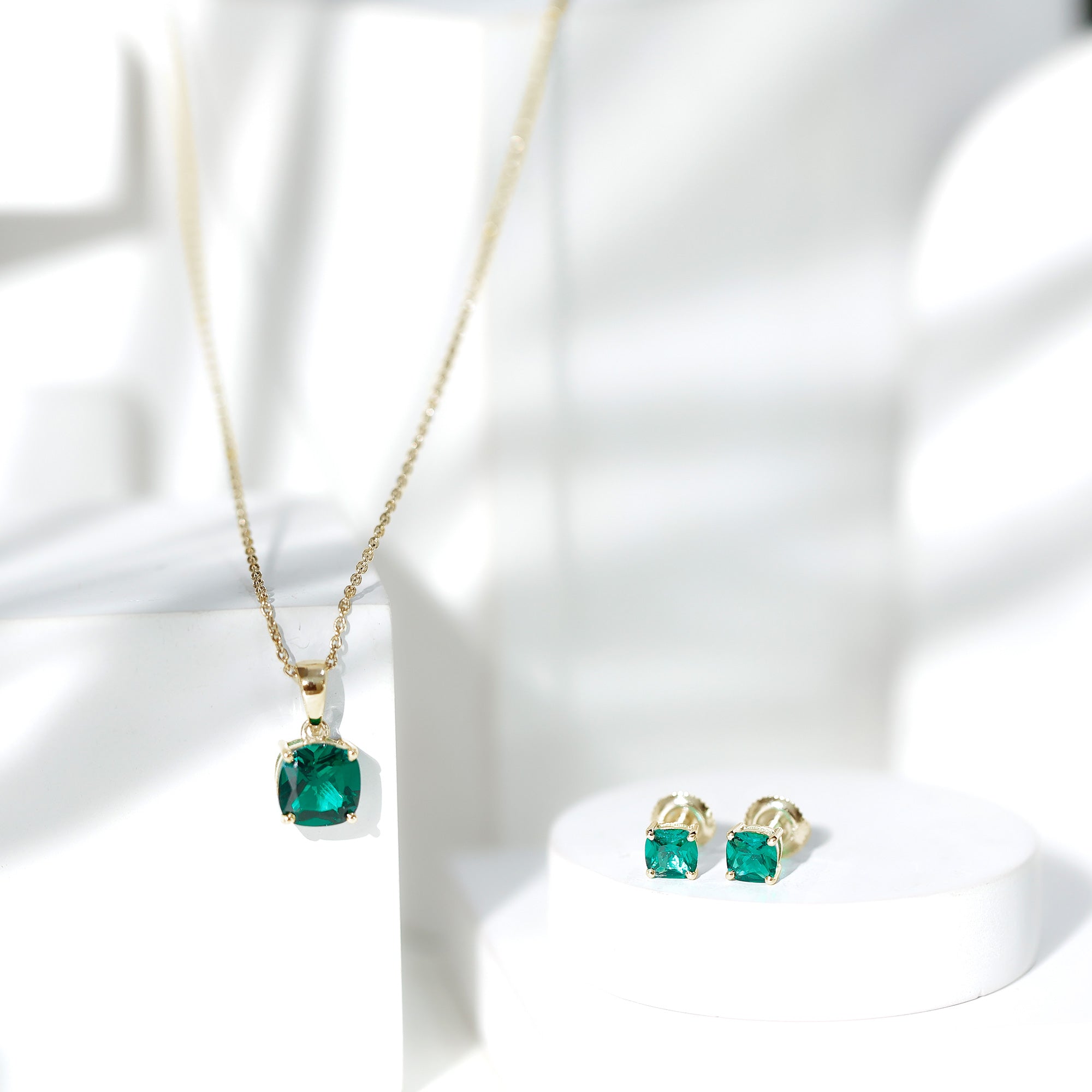 Certified Lab Grown Emerald Solitaire Jewelry Set AAAA - Rosec Jewels