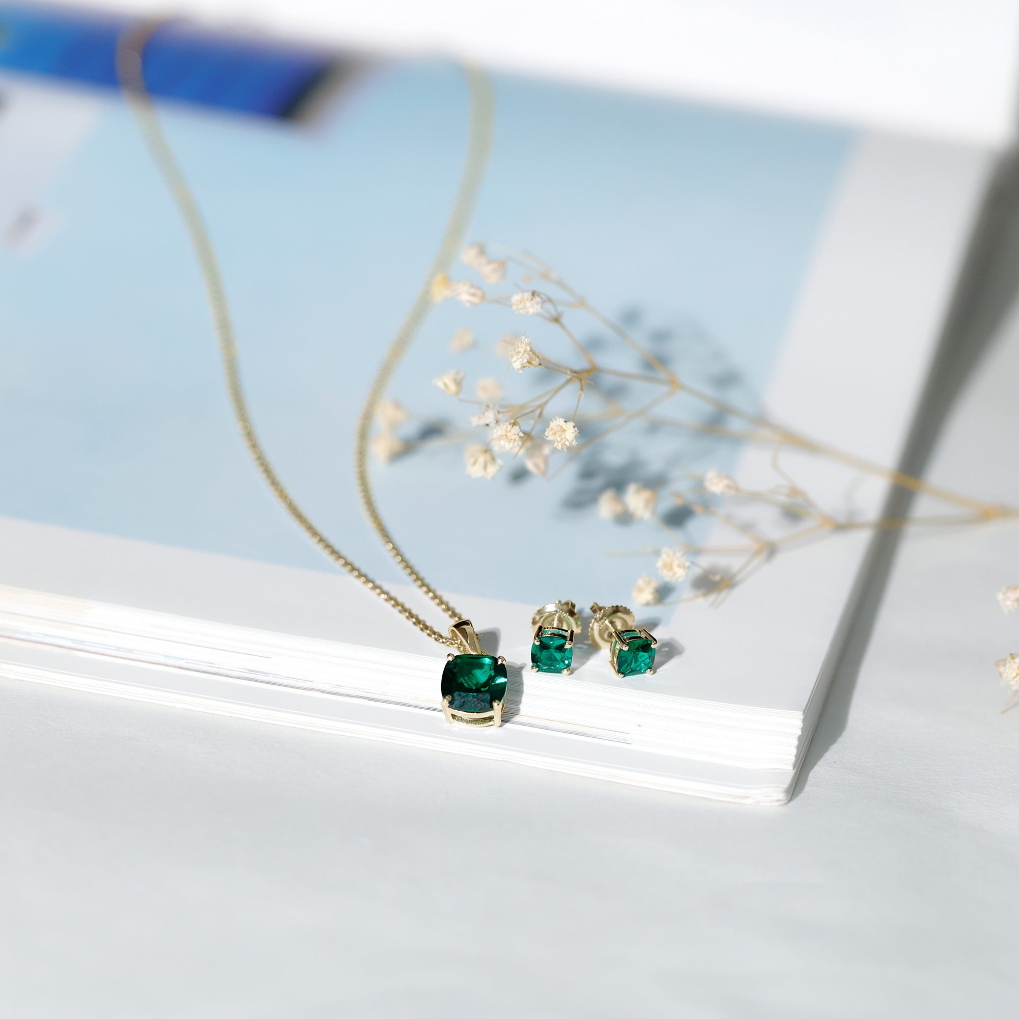 Certified Lab Grown Emerald Solitaire Jewelry Set AAAA - Rosec Jewels