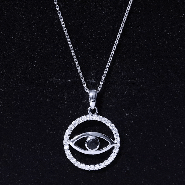 Black Spinel Evil Eye Pendant with Diamond Eternity AAA - Rosec Jewels