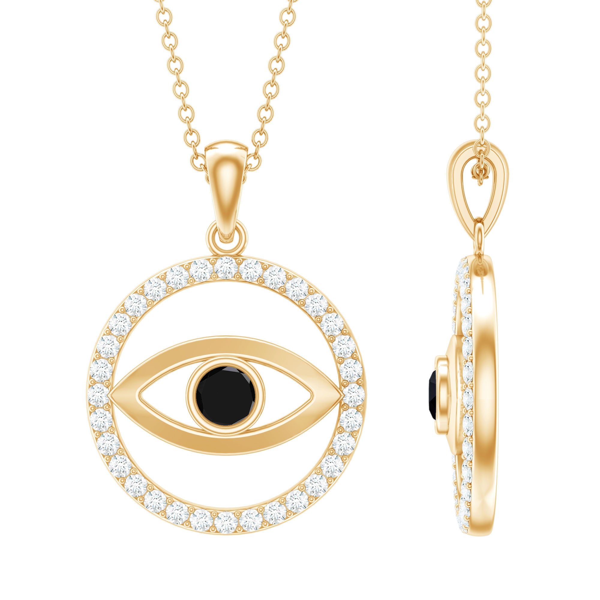 Black Spinel Evil Eye Pendant with Diamond Eternity AAA - Rosec Jewels