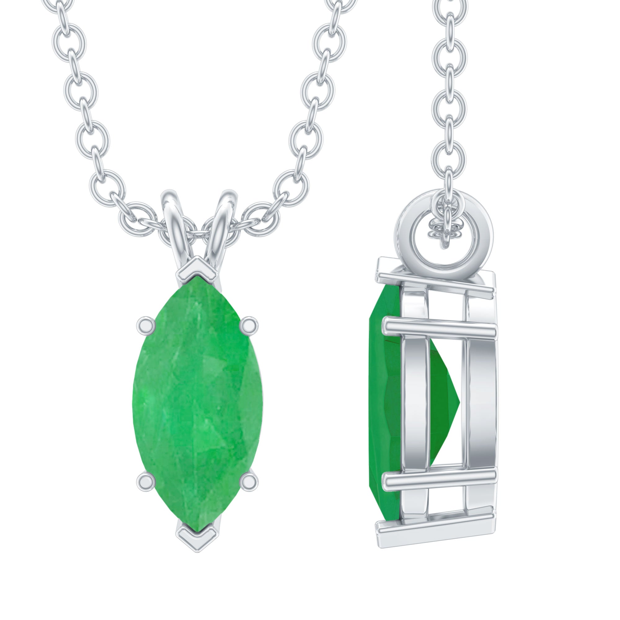 Marquise Cut Emerald Solitaire Pendant Necklace AAA - Rosec Jewels
