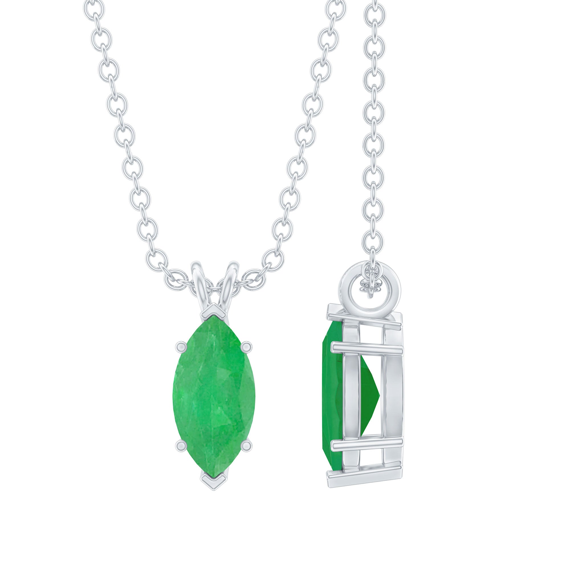 Marquise Cut Emerald Solitaire Pendant Necklace