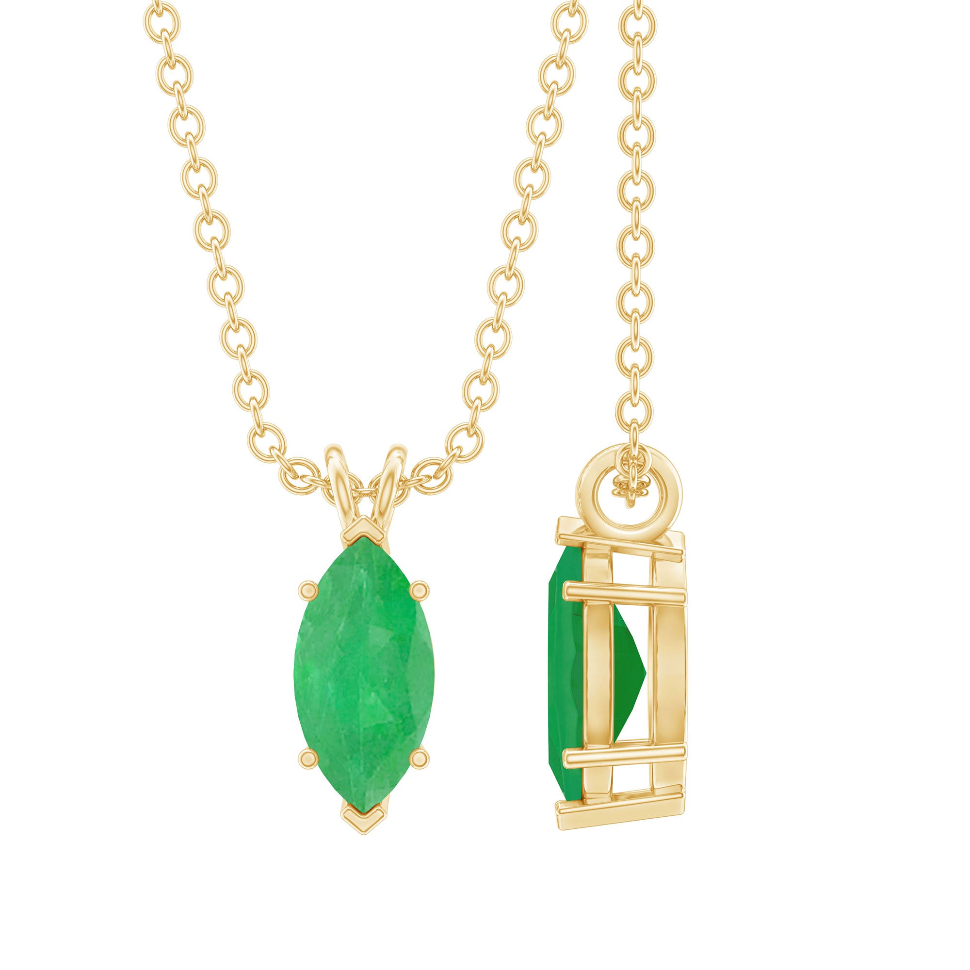 Marquise Cut Emerald Solitaire Pendant Necklace AAA - Rosec Jewels