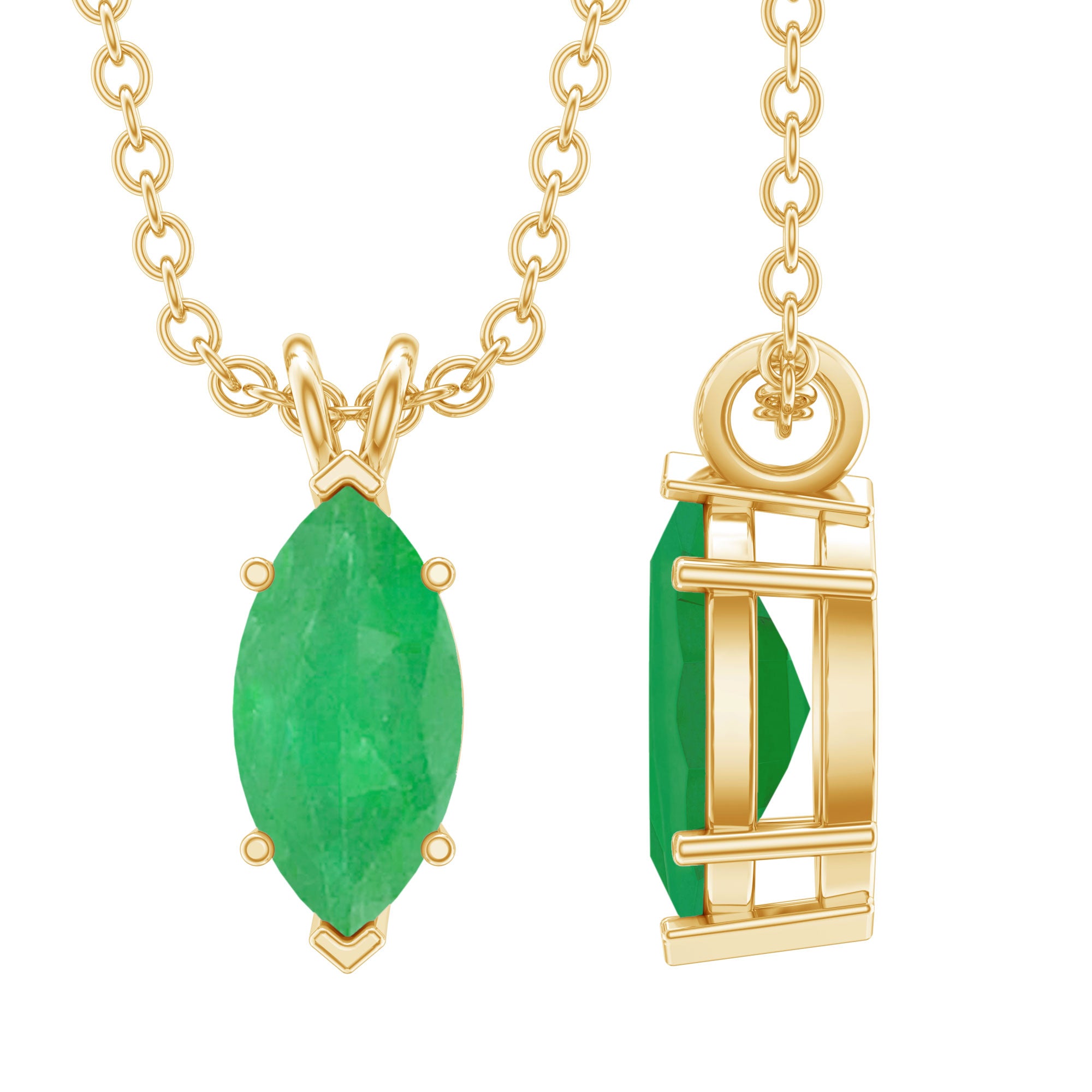 Marquise Cut Emerald Solitaire Pendant Necklace AAA - Rosec Jewels