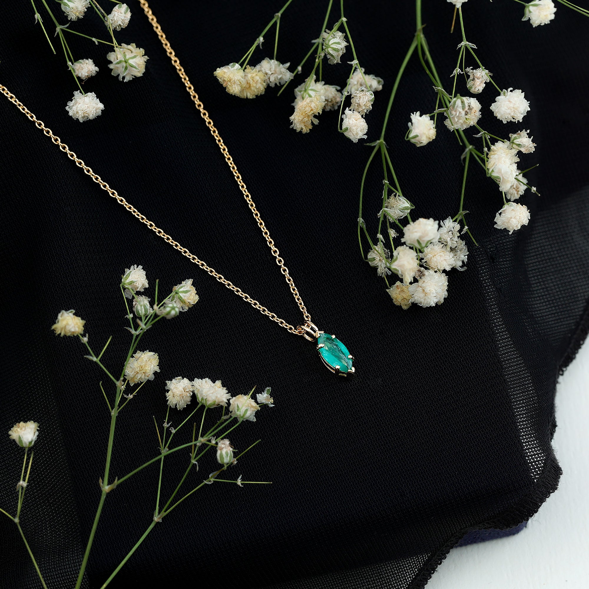Marquise Cut Emerald Solitaire Pendant Necklace AAA - Rosec Jewels