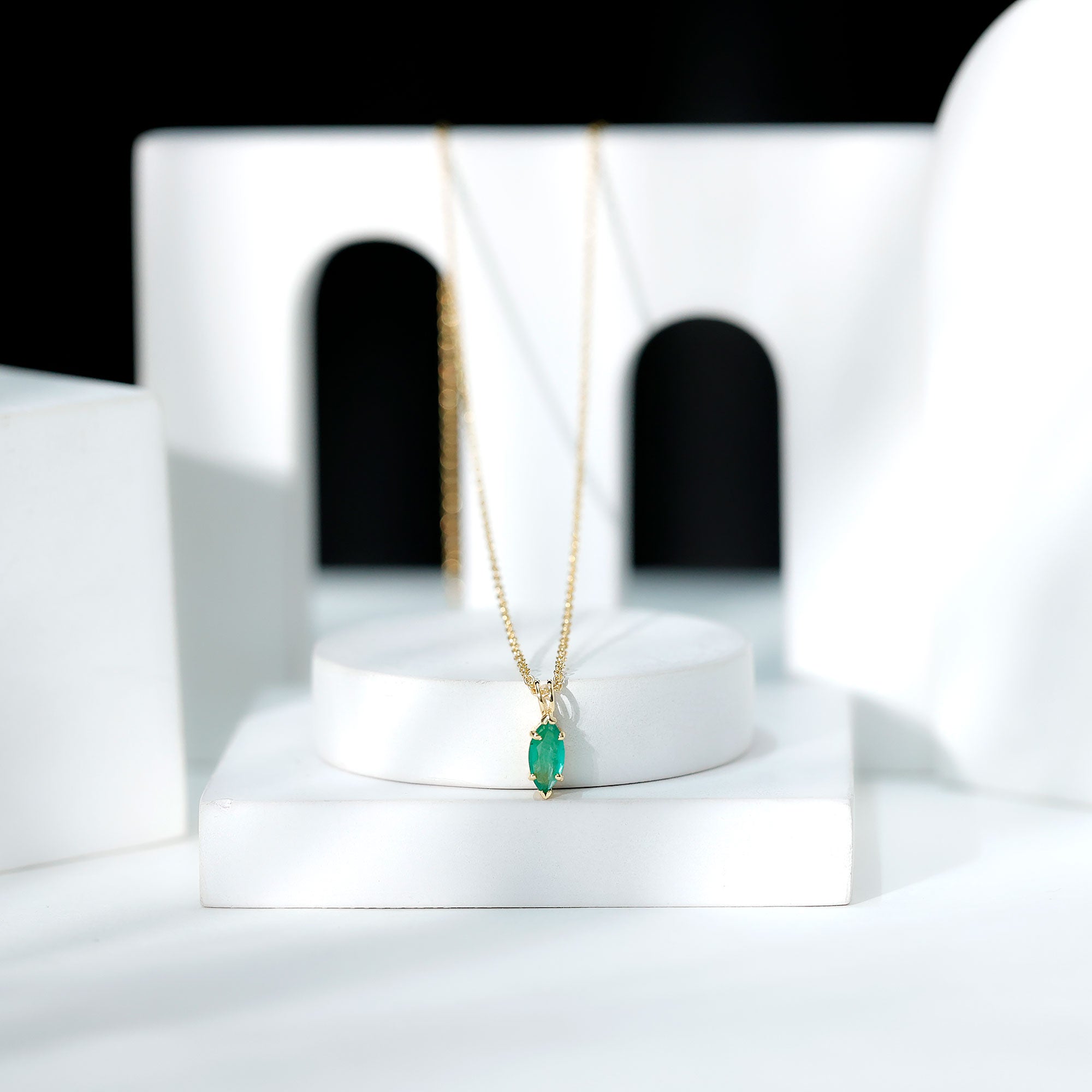 Marquise Cut Emerald Solitaire Pendant Necklace AAA - Rosec Jewels