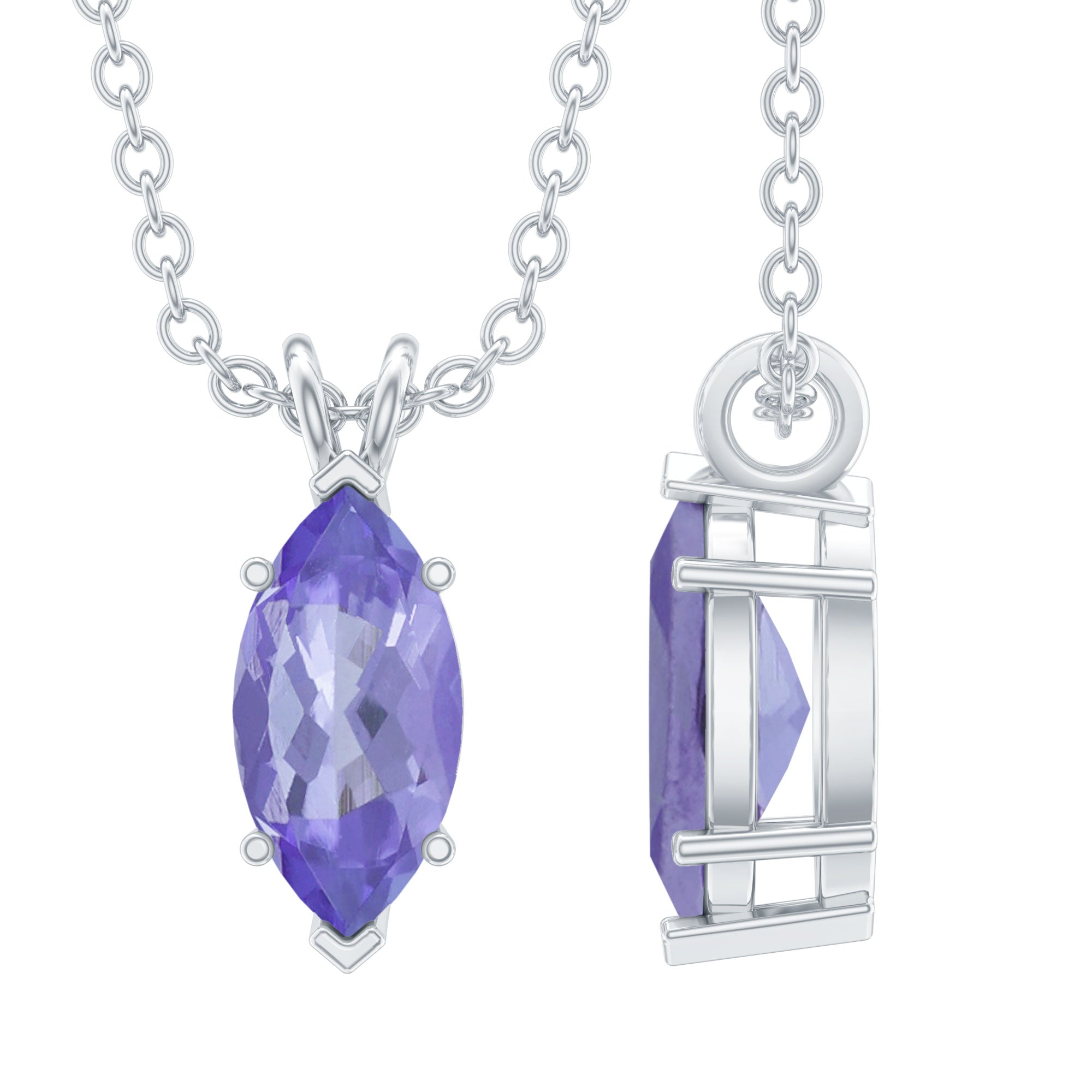 Natural 0.6 Carat Marquise Tanzanite Pendant Necklace with Silver Chain AAA 92.5 Sterling Silver - Rosec Jewels