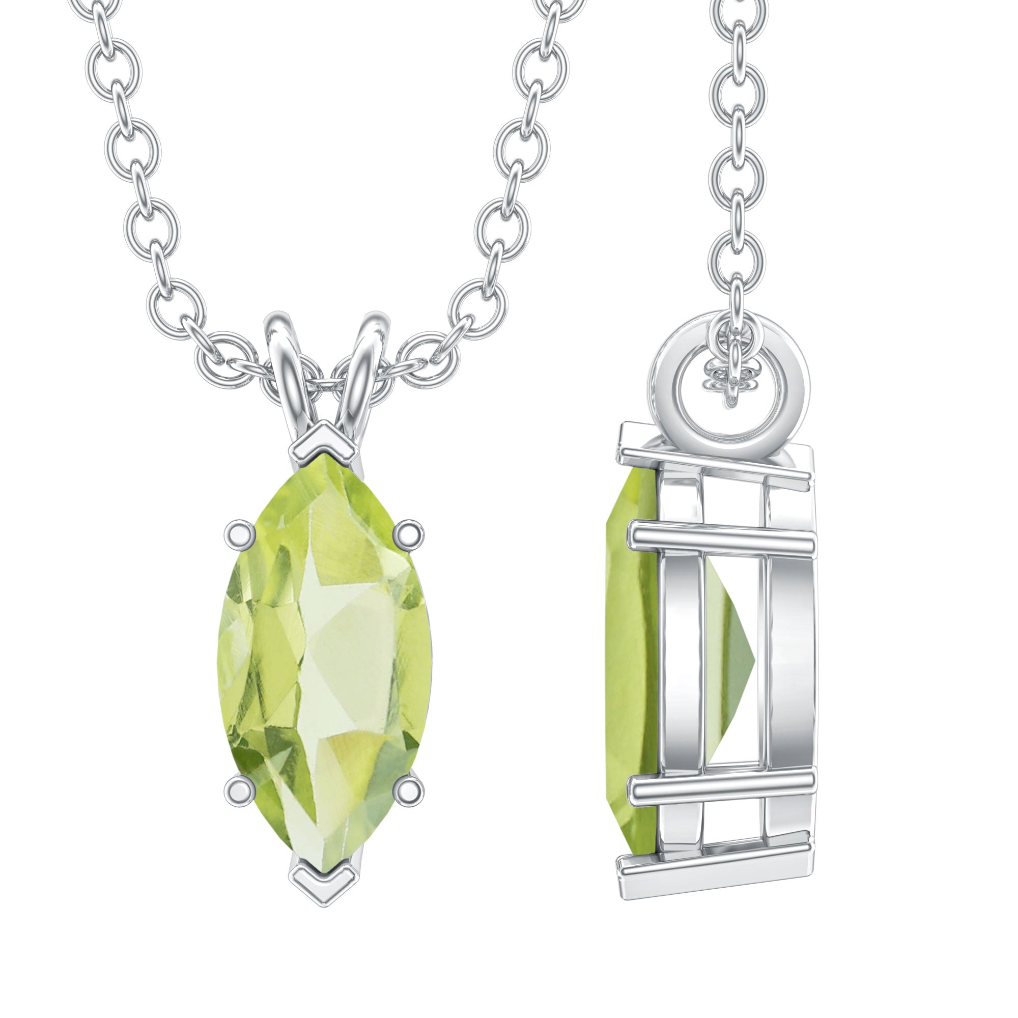 0.74 Carat Marquise Cut Peridot Birthstone Necklace with Silver Chain AAA 92.5 Sterling Silver - Rosec Jewels