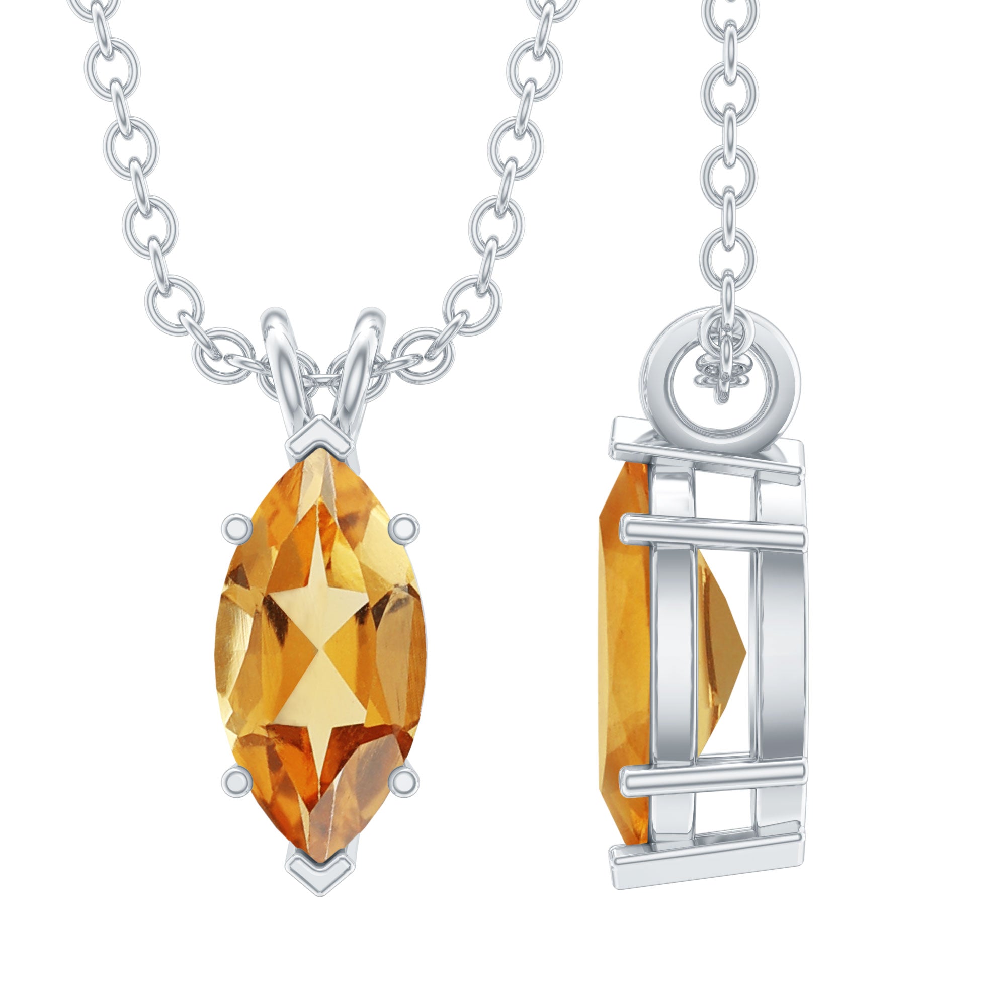 Marquise Cut 4X8 MM Citrine Solitaire Necklace with Silver Chain AAA 92.5 Sterling Silver - Rosec Jewels