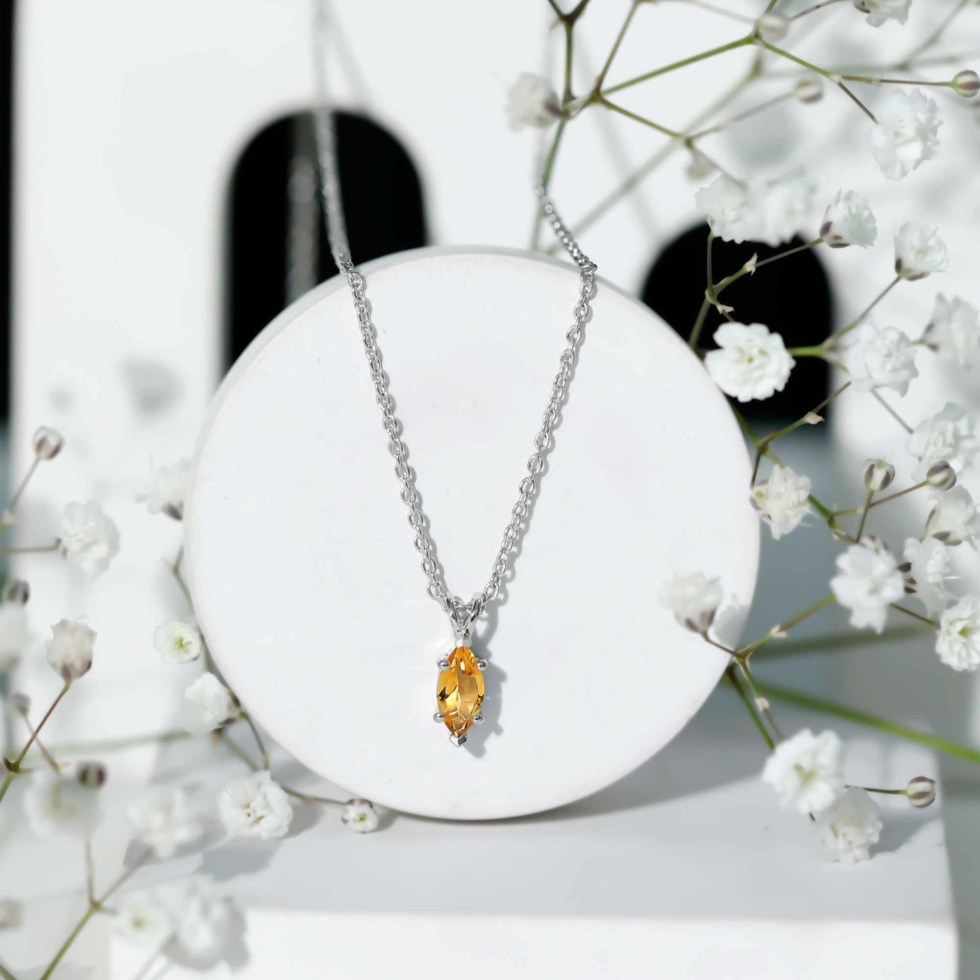 Marquise Cut 4X8 MM Citrine Solitaire Necklace with Silver Chain AAA 92.5 Sterling Silver - Rosec Jewels
