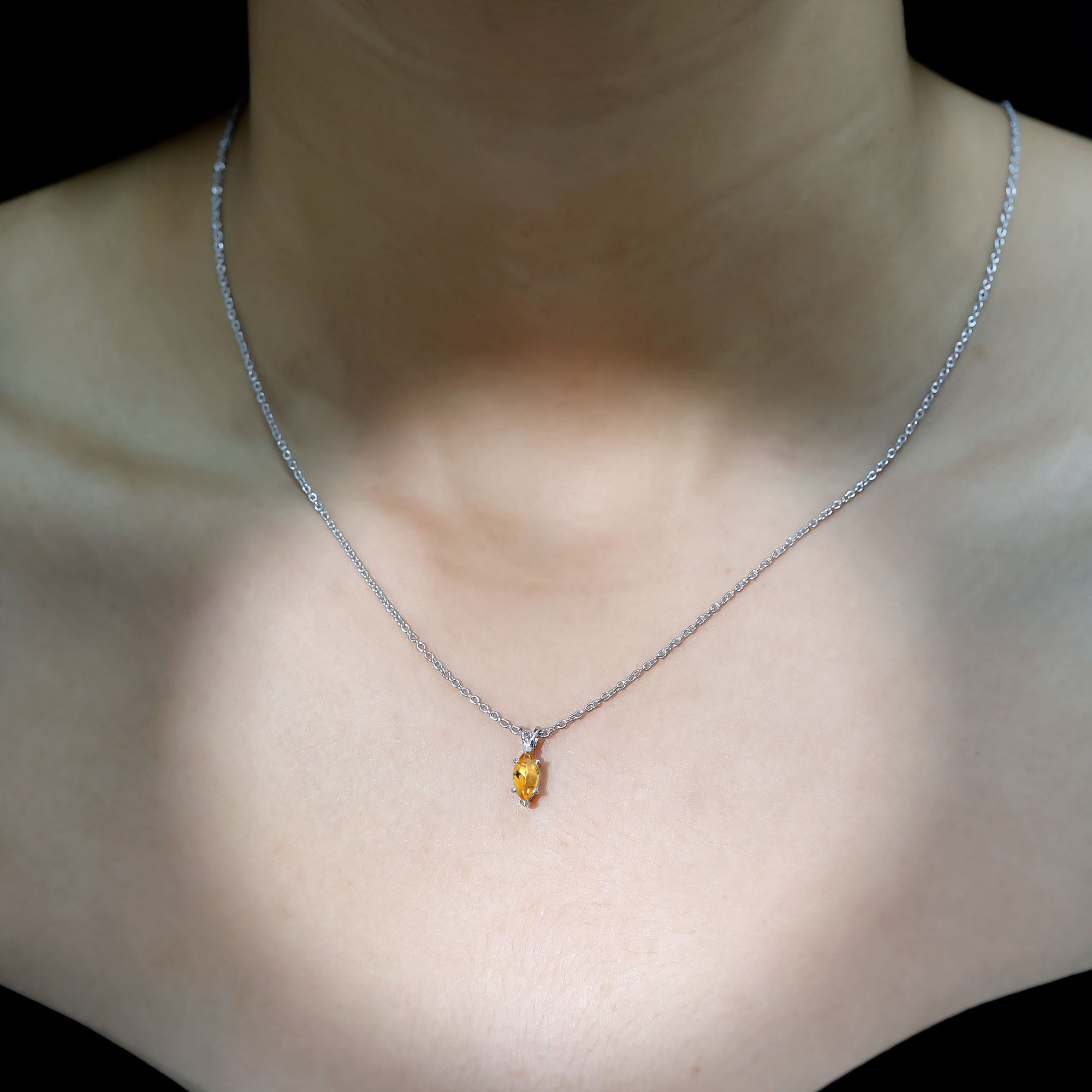 Marquise Cut 4X8 MM Citrine Solitaire Necklace with Silver Chain AAA 92.5 Sterling Silver - Rosec Jewels