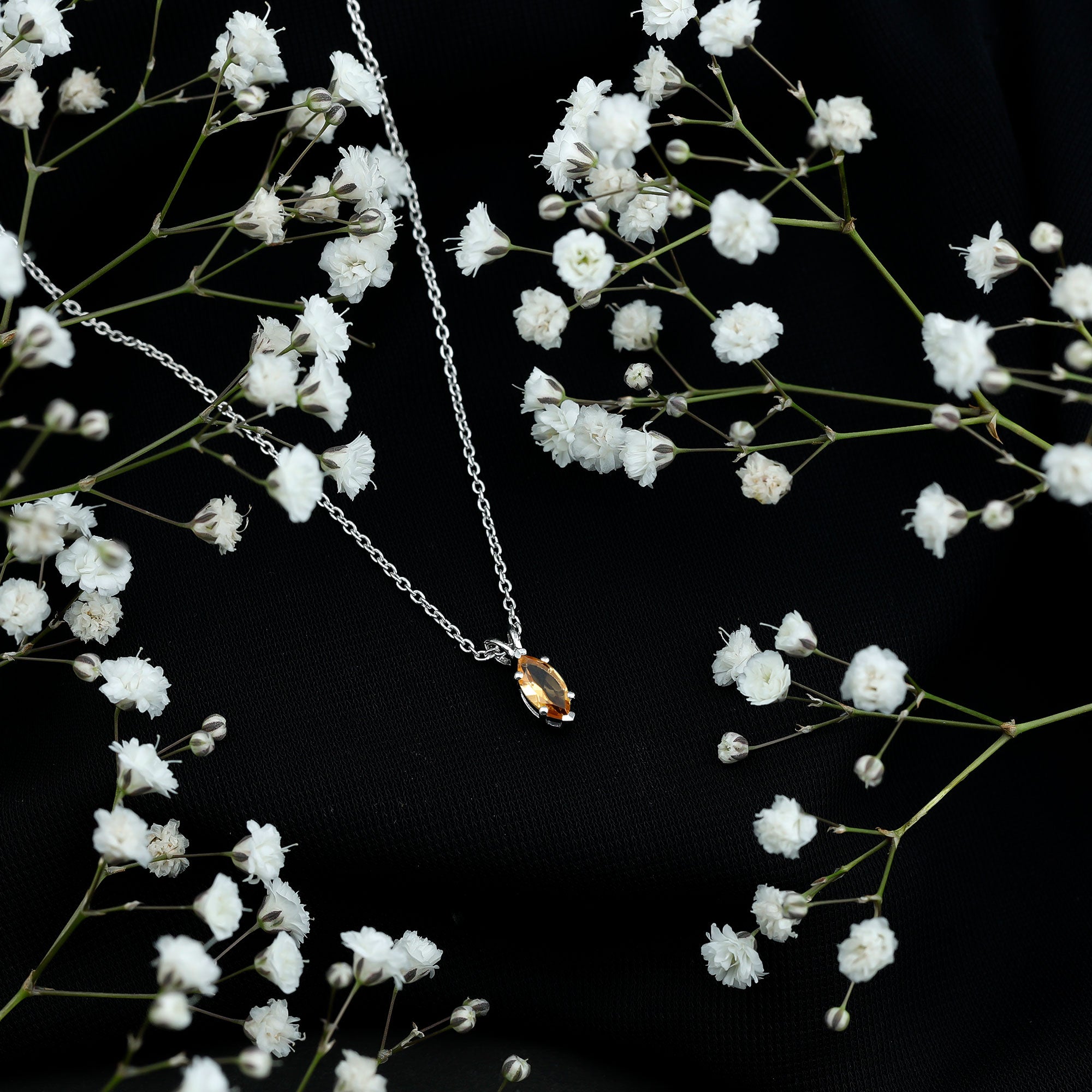 Marquise Cut 4X8 MM Citrine Solitaire Necklace with Silver Chain AAA 92.5 Sterling Silver - Rosec Jewels