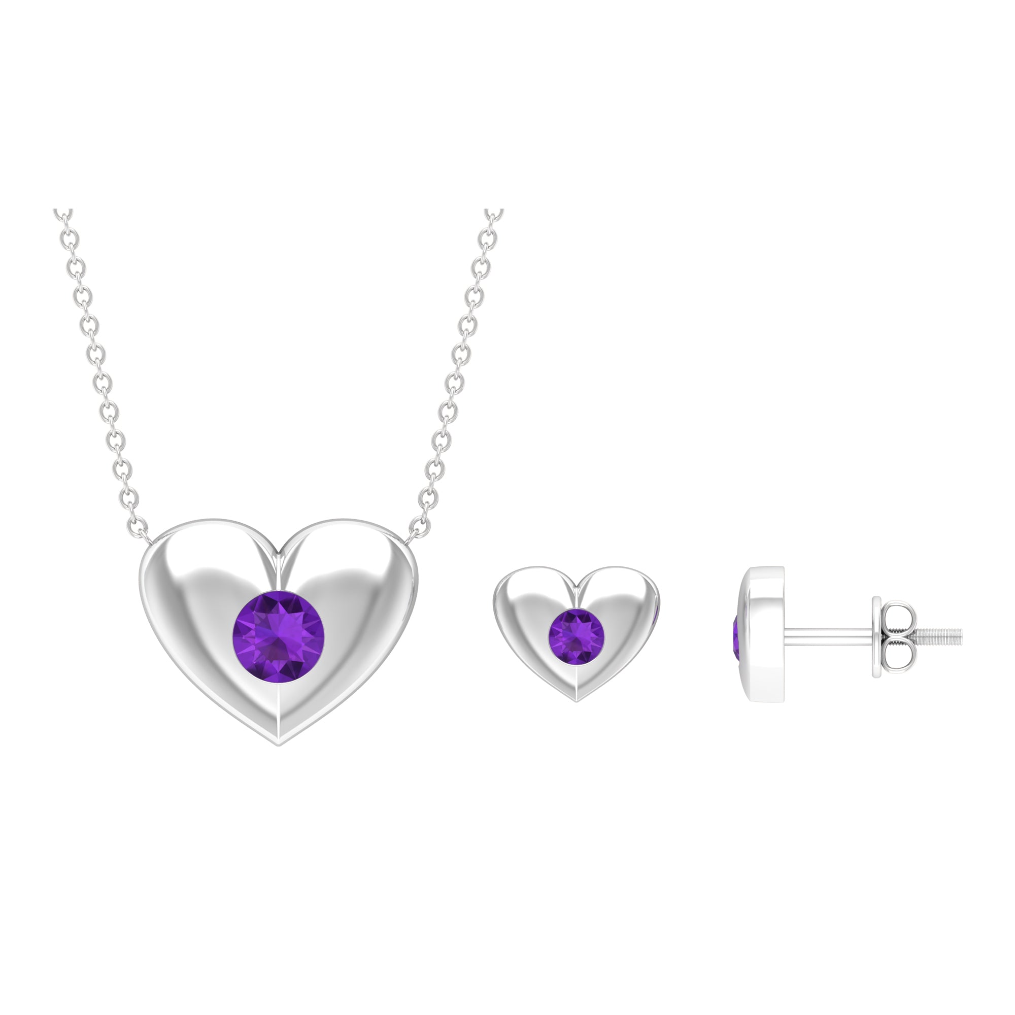 Real Amethyst Heart Necklace and Earrings Set